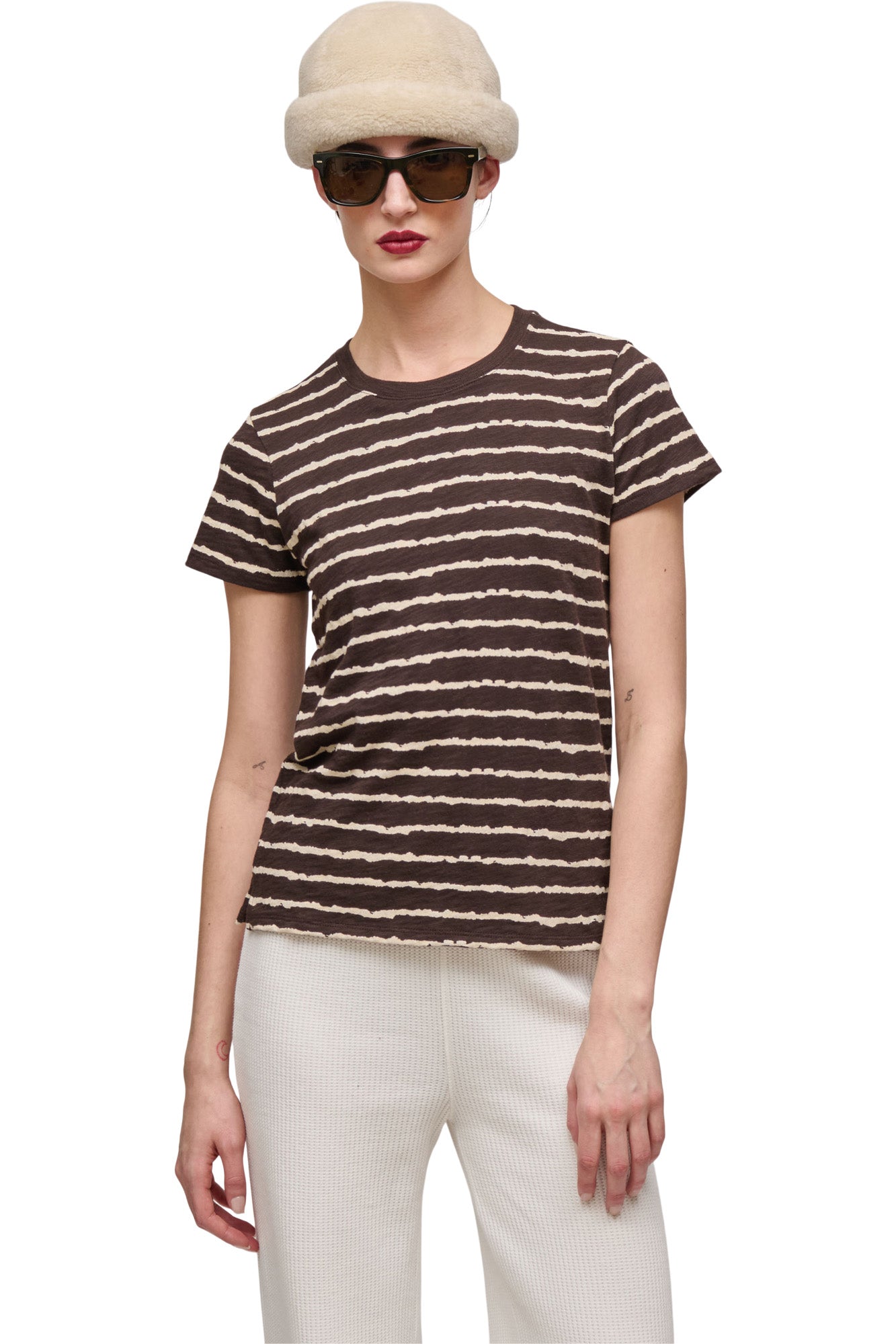 ATM Short Sleeve School Boy Crewneck Tee in Dark Chocolate - Chalk