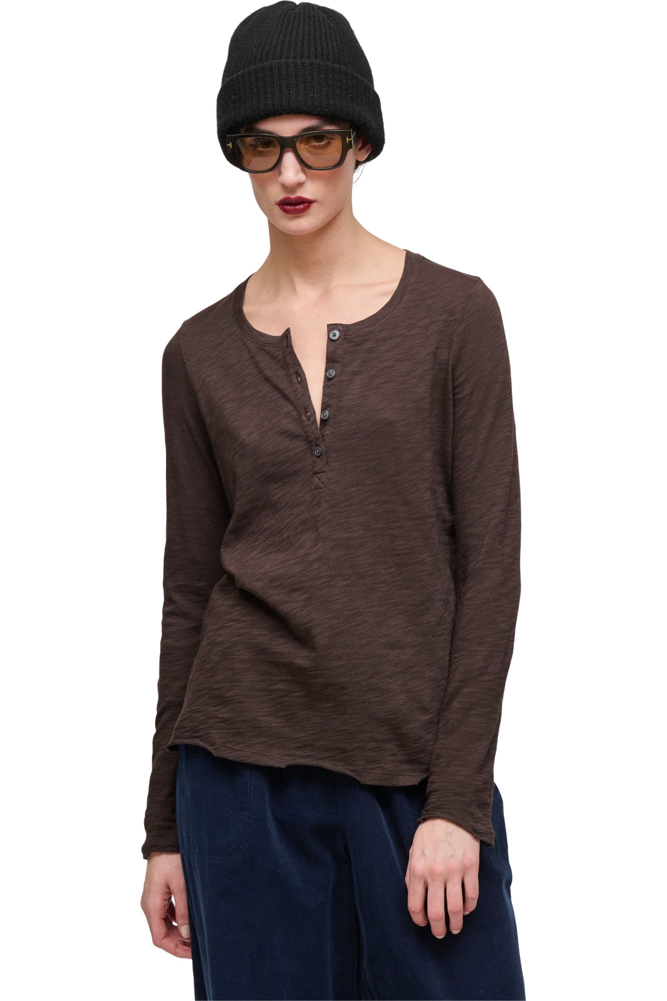 ATM Destroyed Henley in Dark Chocolate