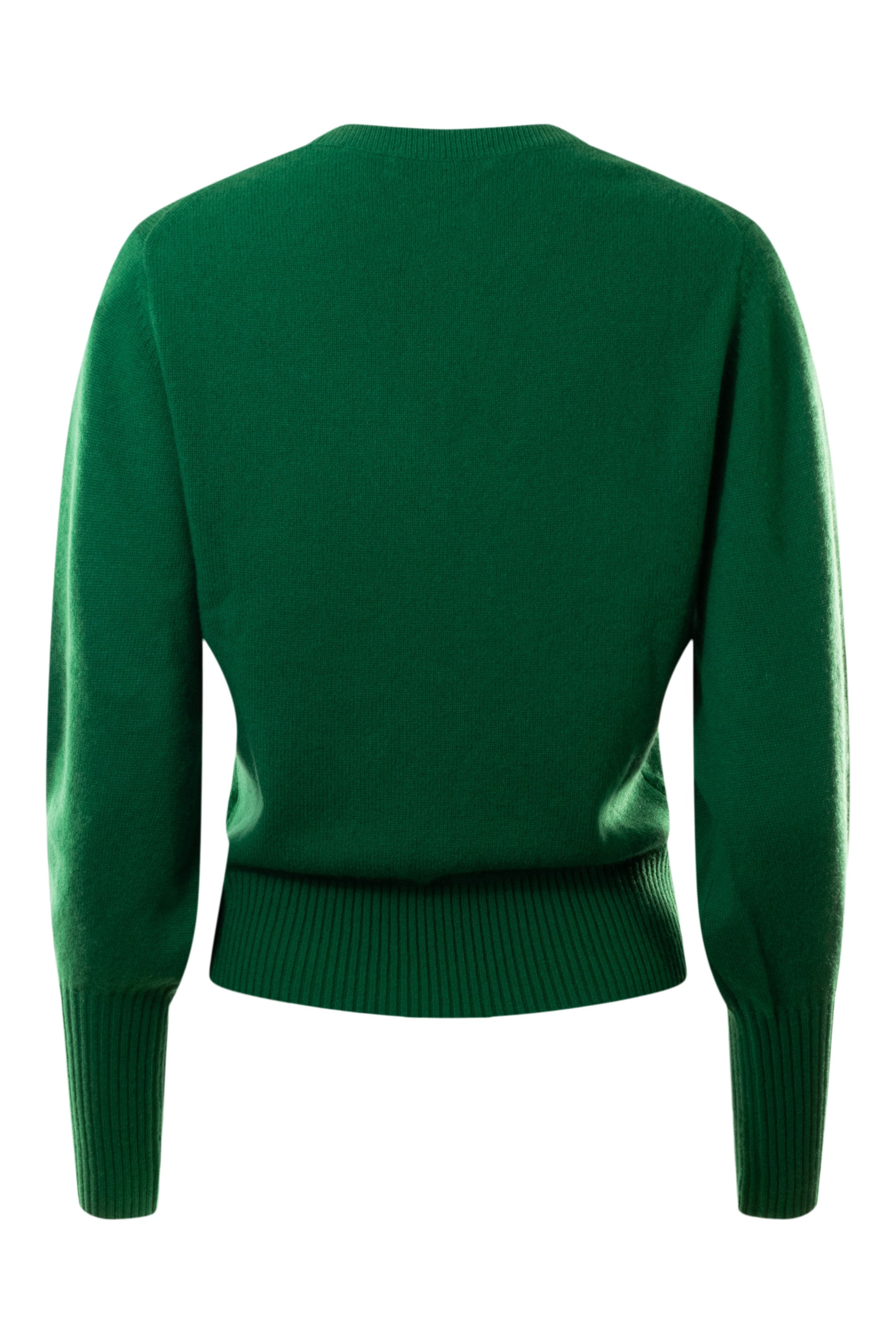 White & Warren Cashmere Blouson Sleeve Vneck Sweater in Jewel Green