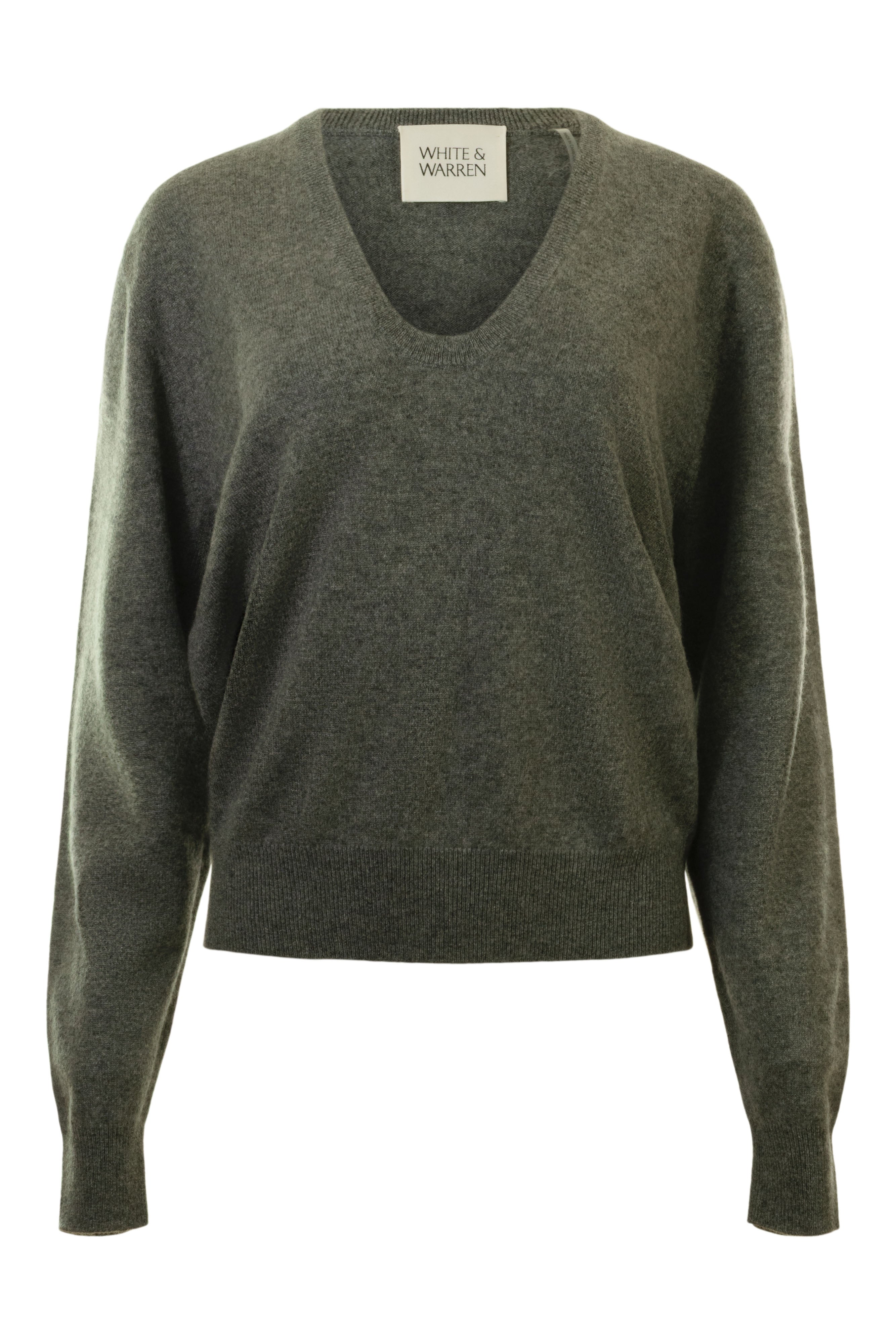 White & Warren Cashmere Scoop Sweater in Graphite Heather