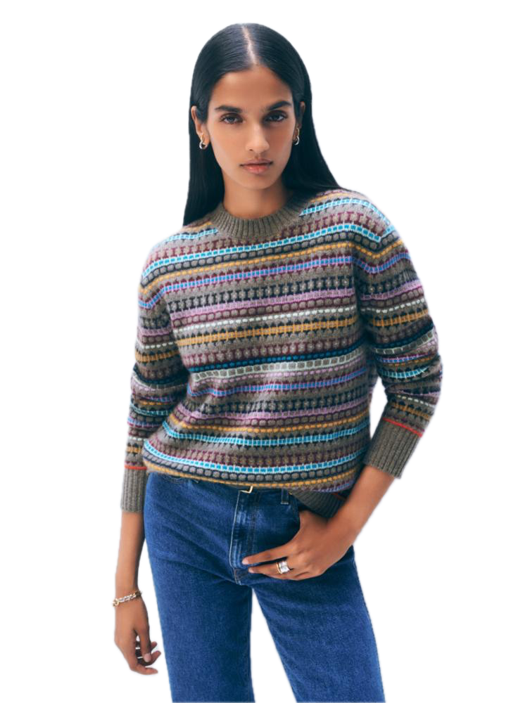White & Warren Cashmere Fair Isle Crewneck Sweater