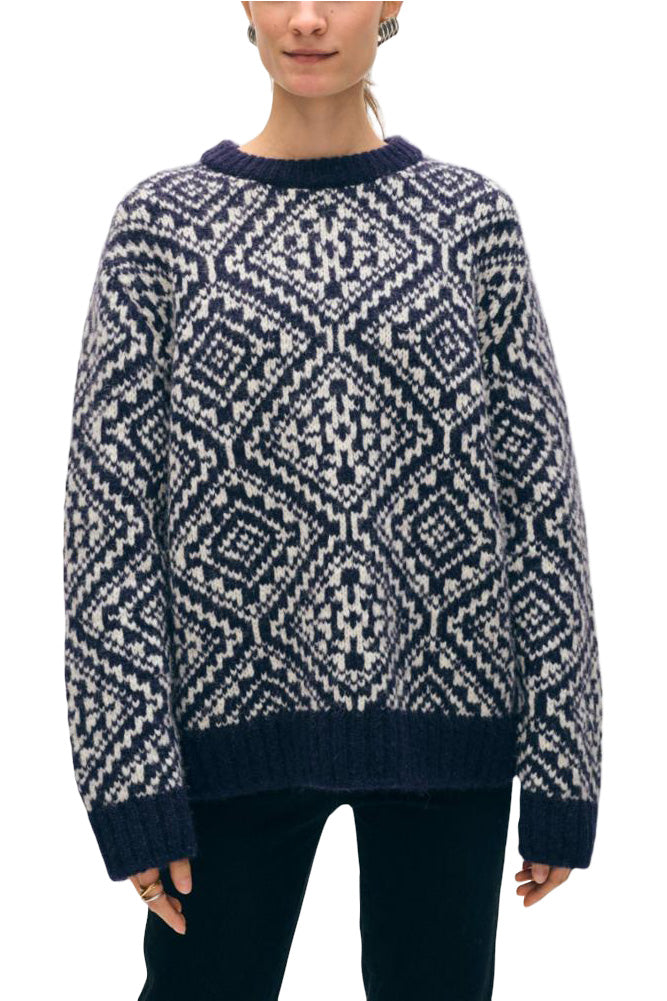 White & Warren Alpaca Blend Nordic Crewneck
 in Navy-Ivory