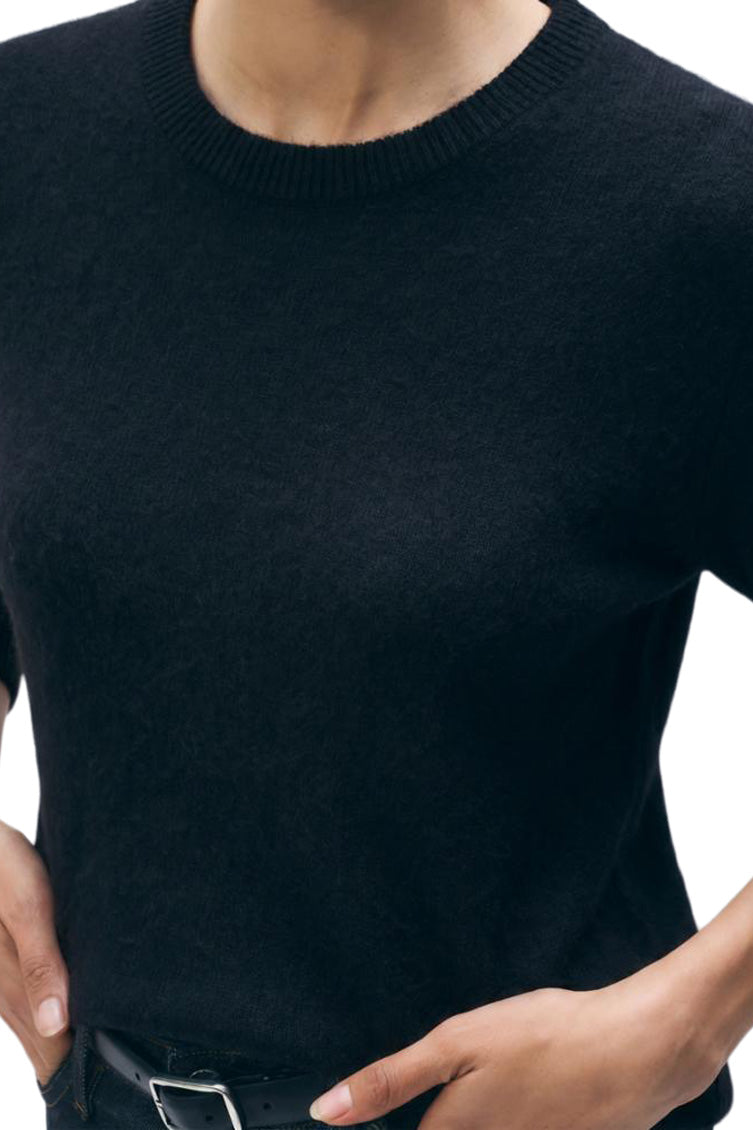 White & Warren Brushed Cashmere Blend Tee in Black