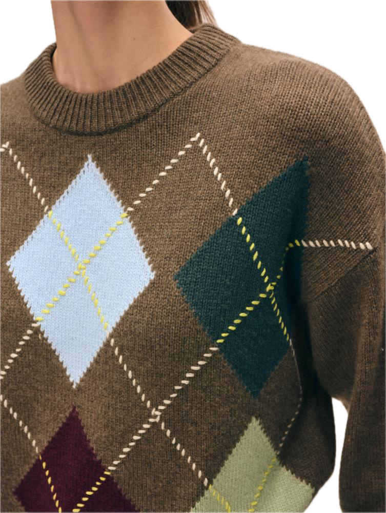 White & Warren Cashmere Argyle Crewneck Sweater