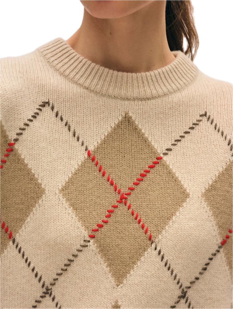 White & Warren Cashmere Argyle Crewneck Sweater