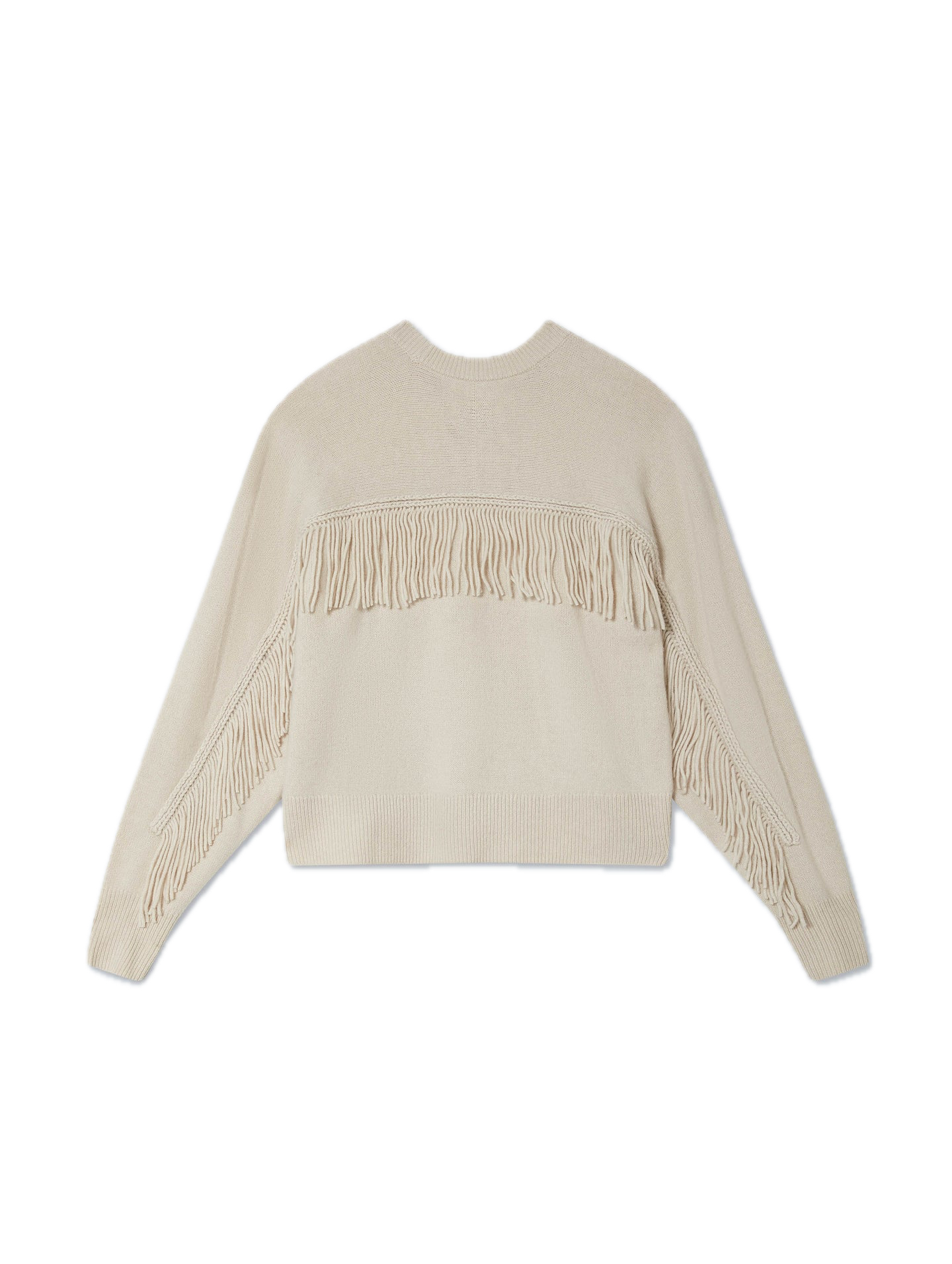 White & Warren Cashmere Blend Luxe Fringe Crewneck Sweater