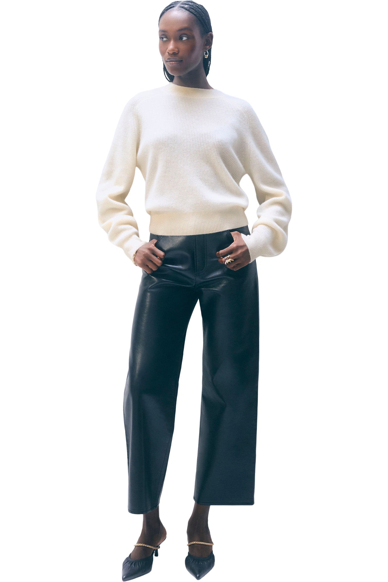 White & Warren Cashmere Blouson Sleeve Crewneck
in Soft White