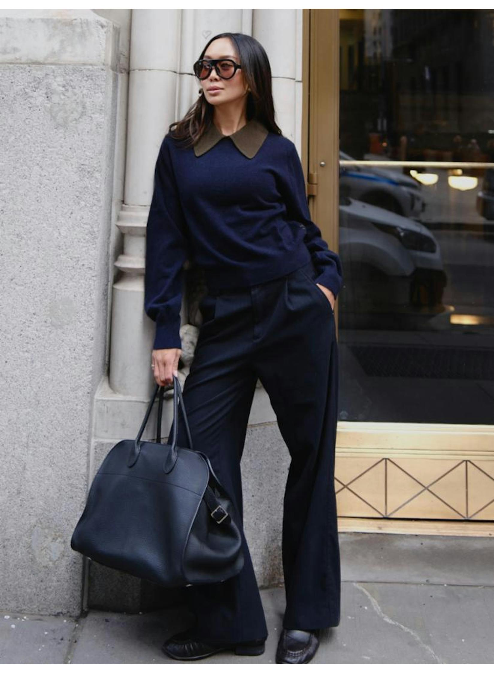White & Warren Cashmere Contrast Collar Sweater
