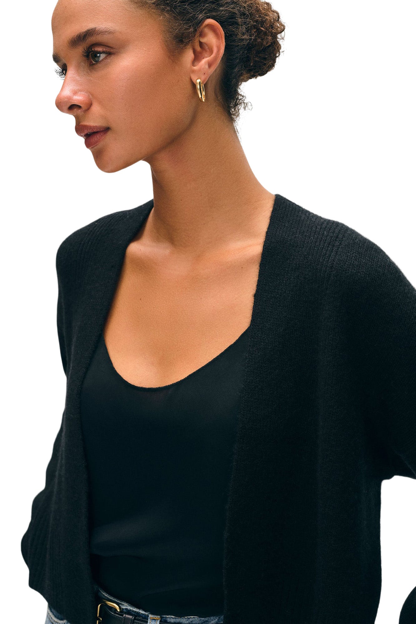 White & Warren Cashmere Open Front Cardigan in Black