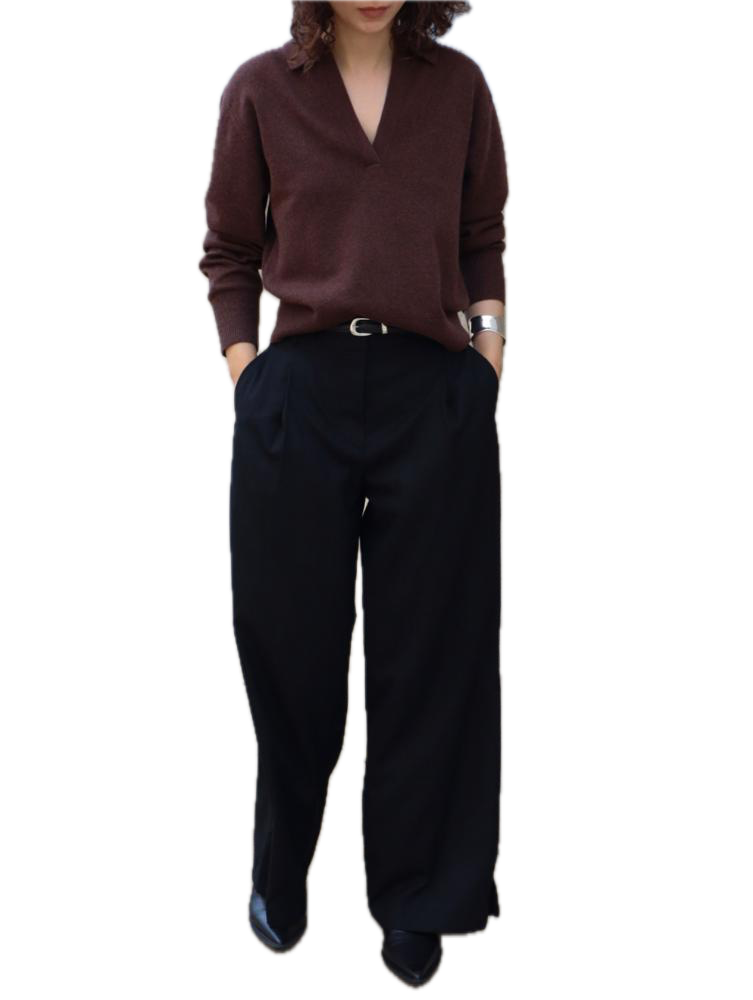 White & Warren Cashmere Polo Top in Maple Brown