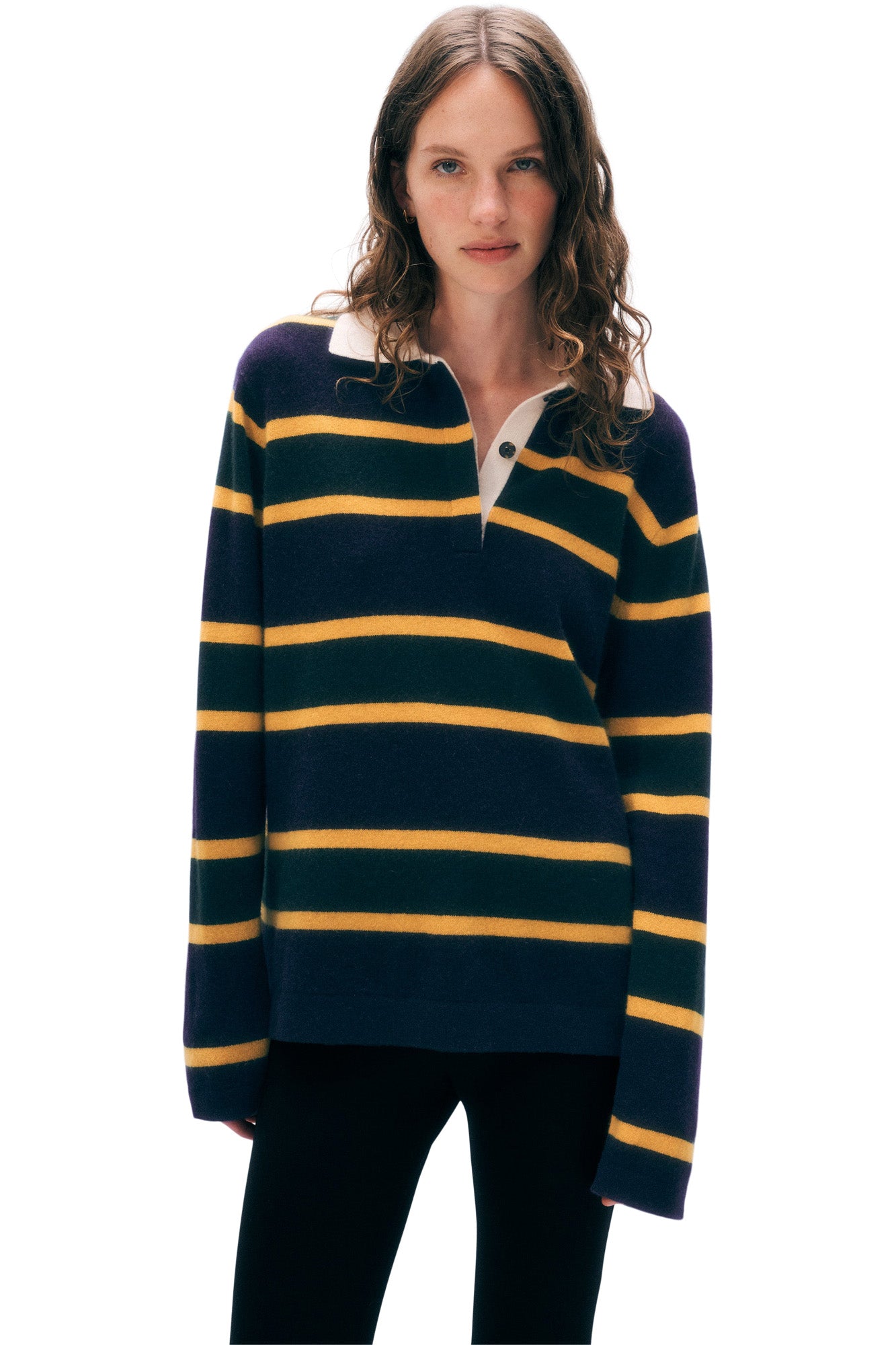 White & Warren Cashmere Rugby Polo in Deep Navy Rugby