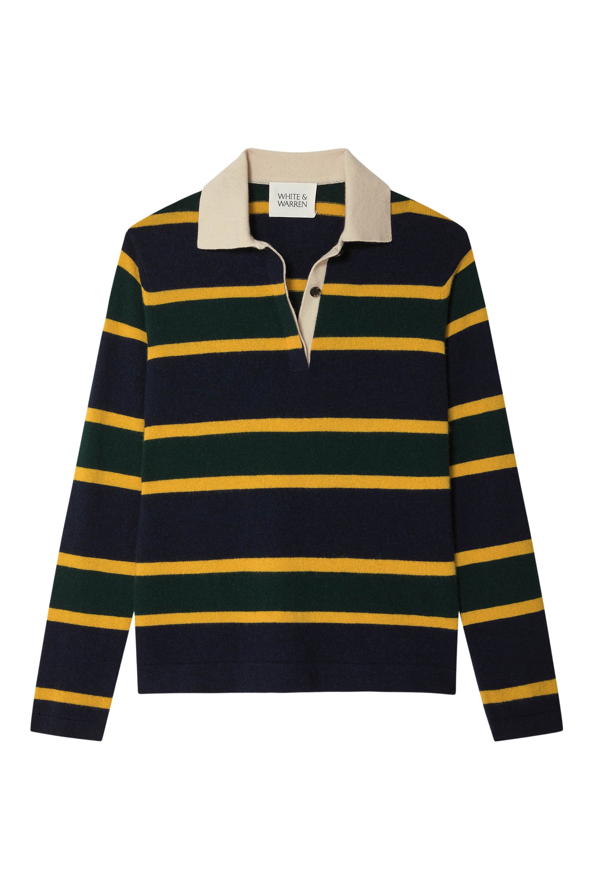 White & Warren Cashmere Rugby Polo in Deep Navy Rugby