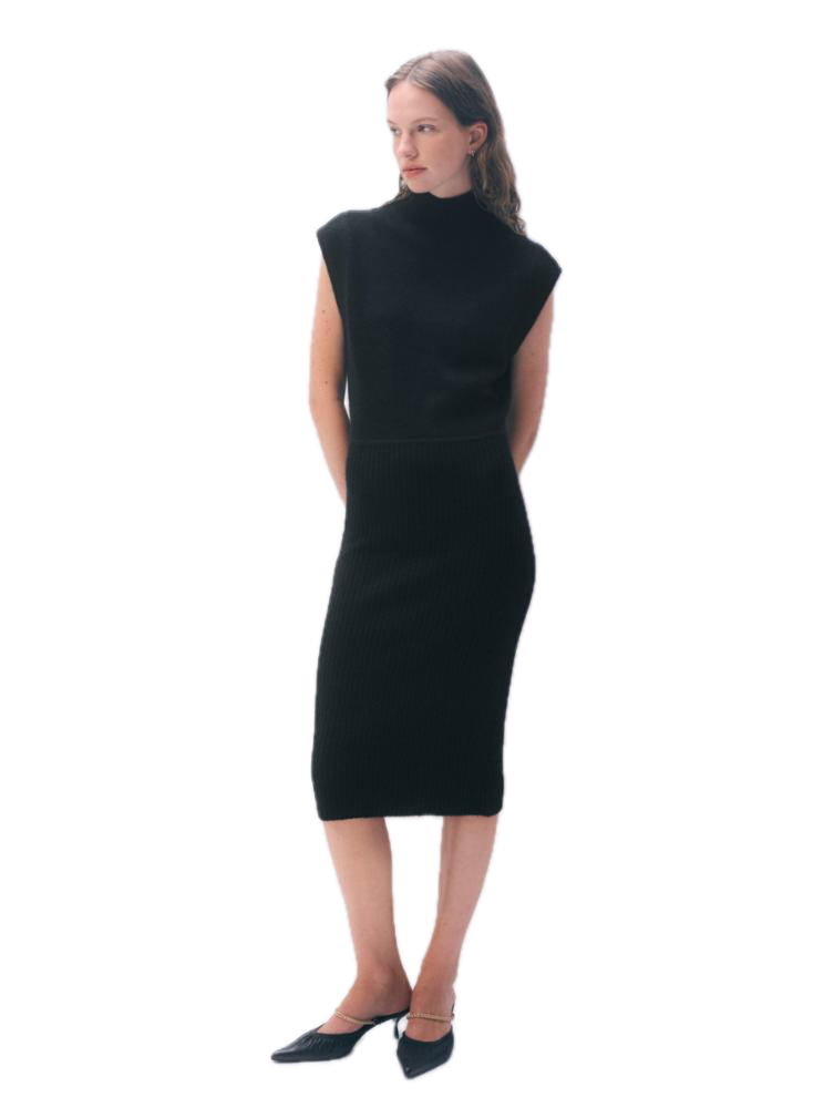 White & Warren Cashmere Sleeveless Dress in Black