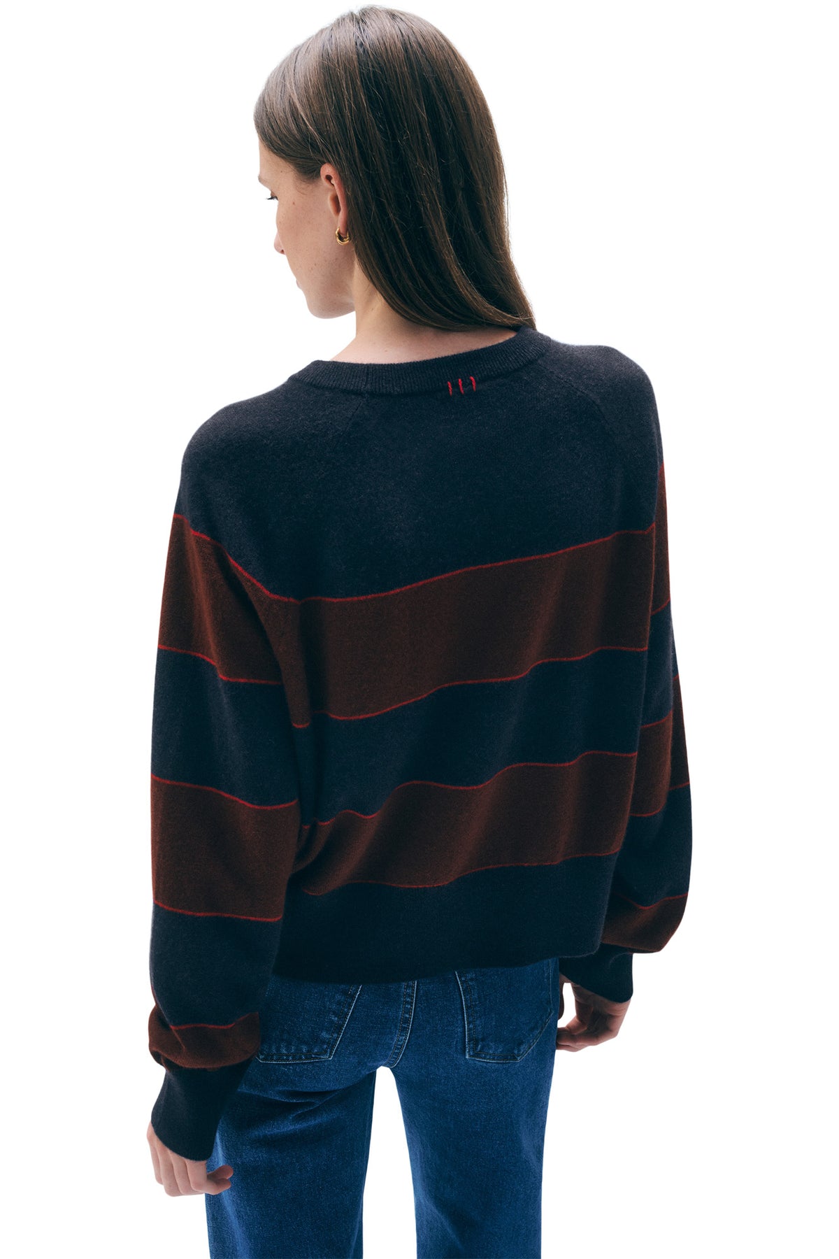 White & Warren Cashmere Striped Sweatshirt in Deep Navy Combo