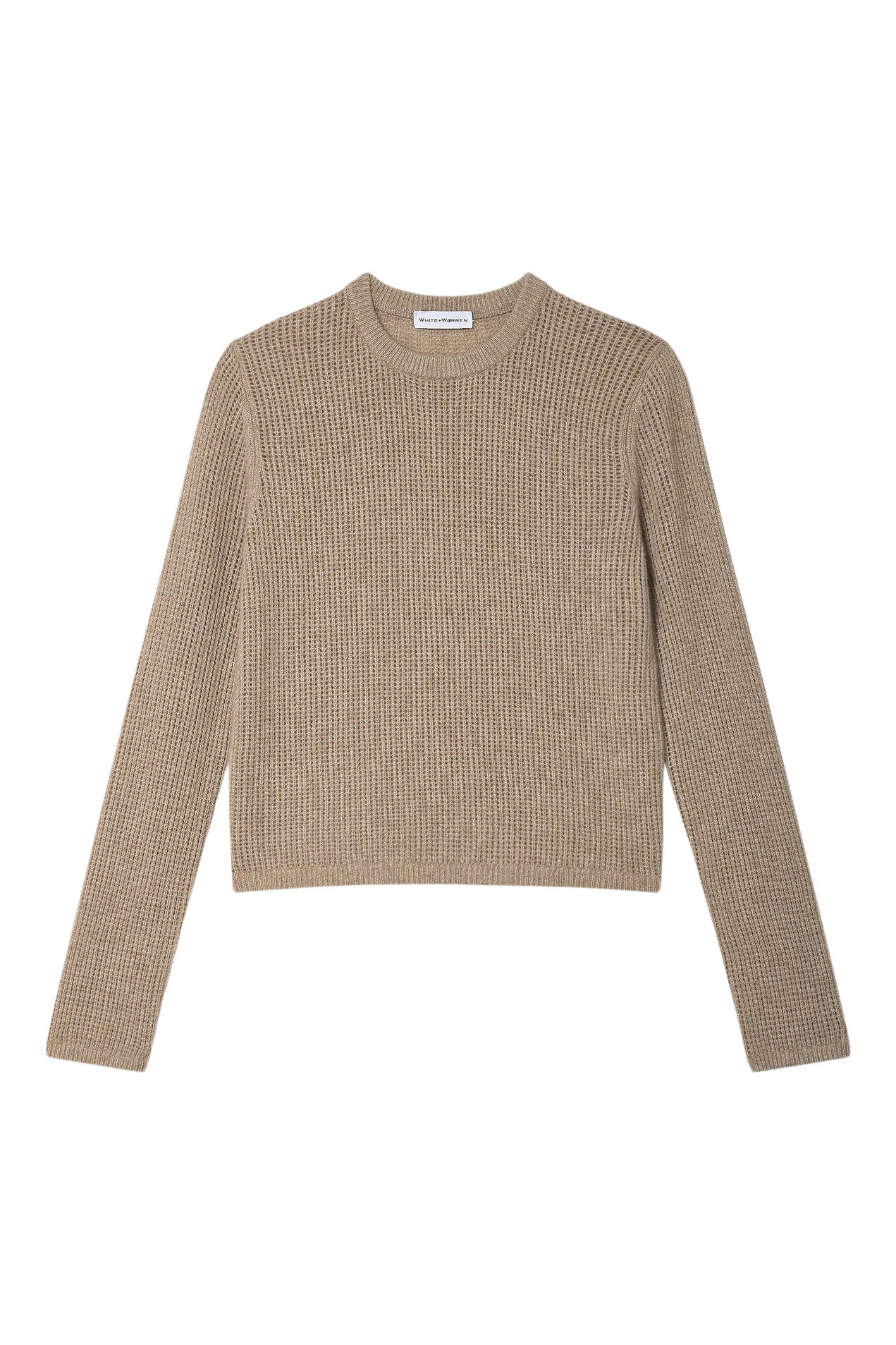 White Warren Cashmere Waffle Mesh Crewneck in Taupe Heather