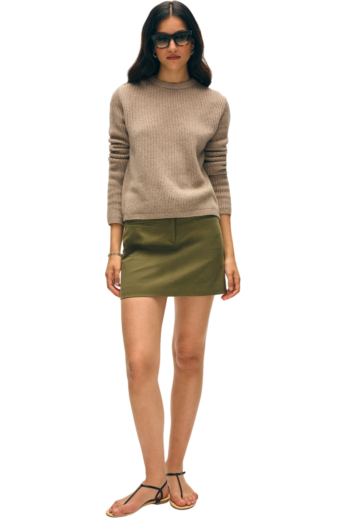 White & Warren Cashmere Waffle Mesh Crewneck
in Taupe Heather