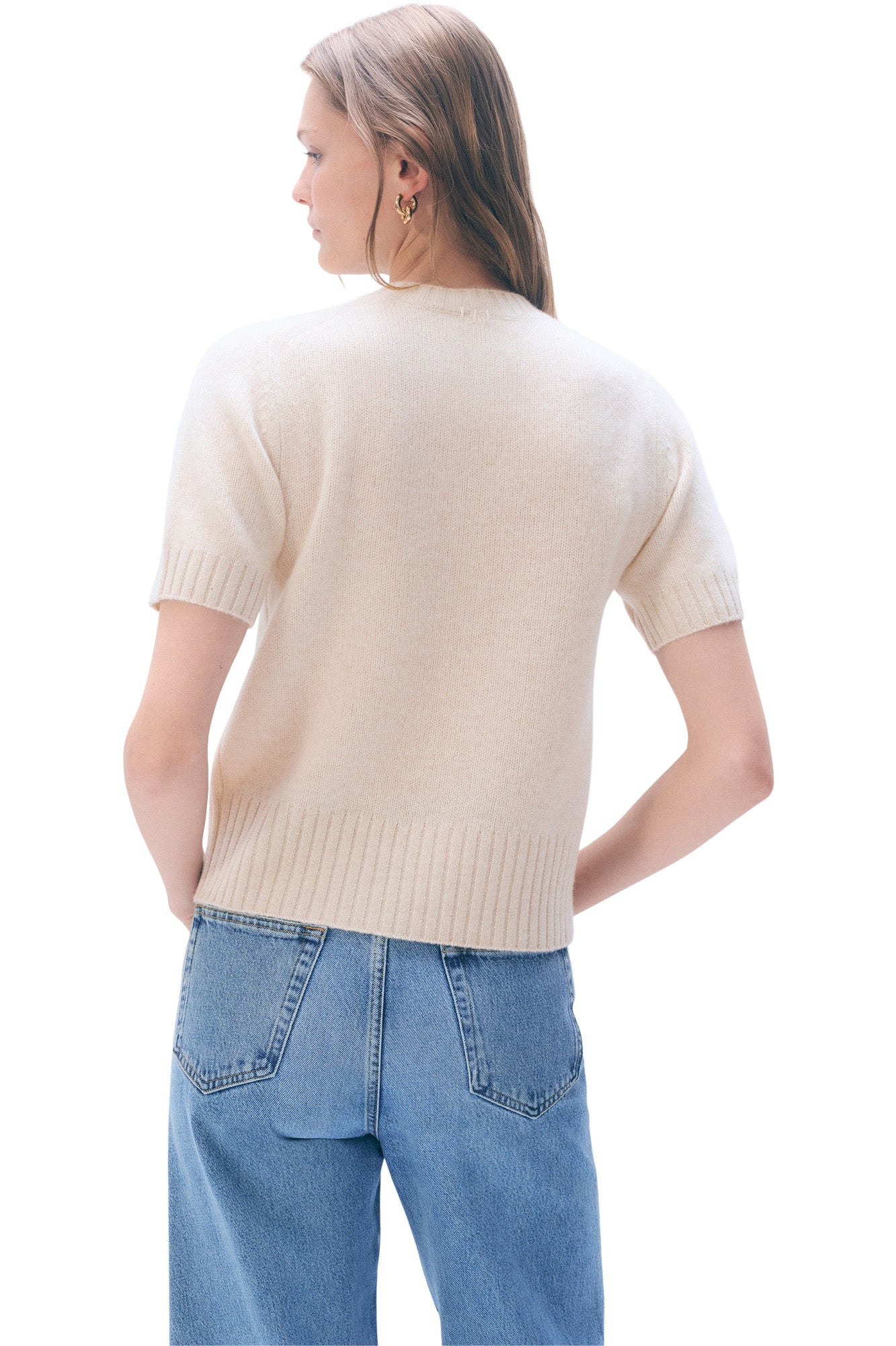 White & Warren Featherweight Cashmere T-shirt in Natural Heather