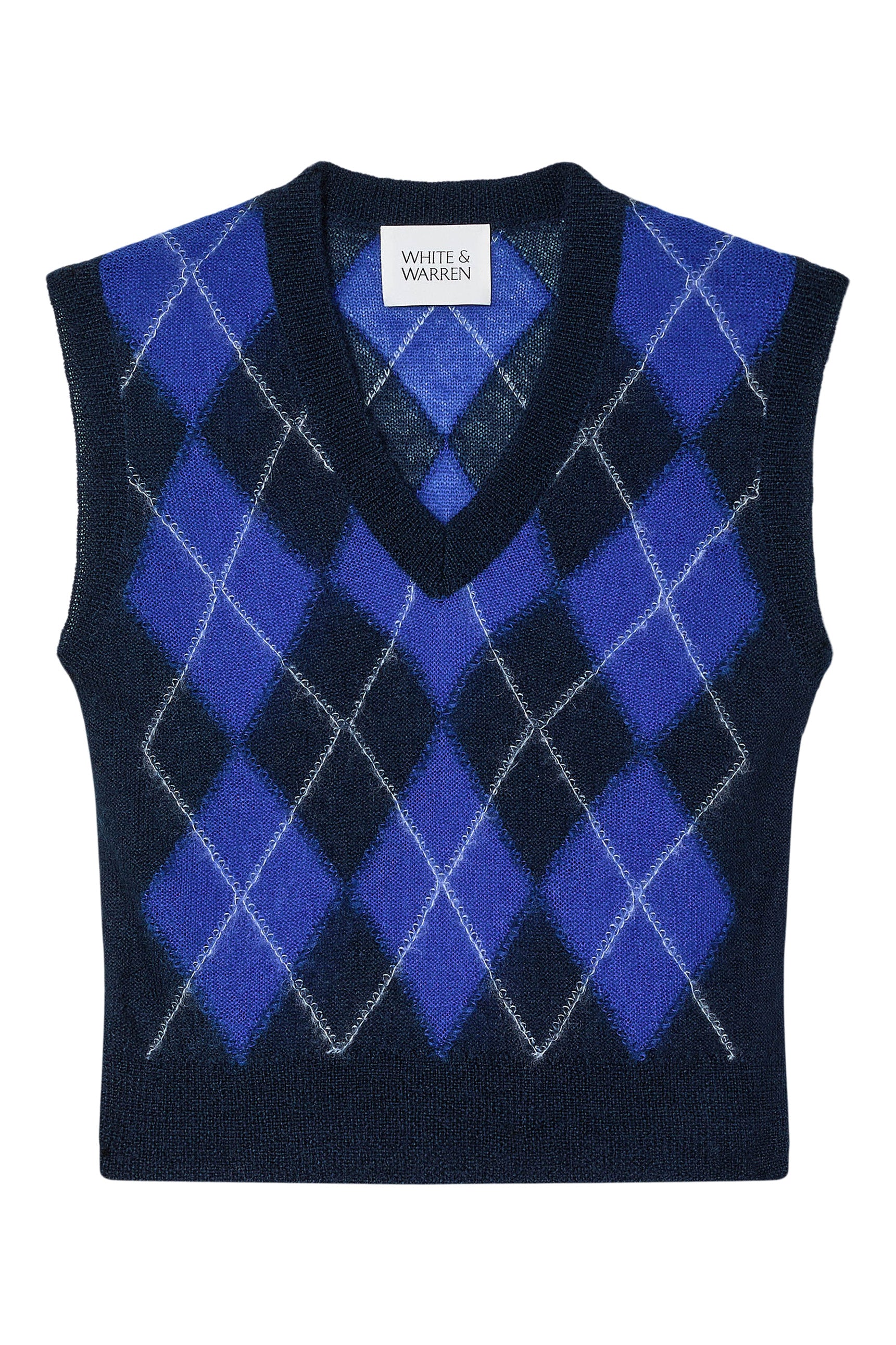 White & Warren Mohair Luxe Argyle Vest