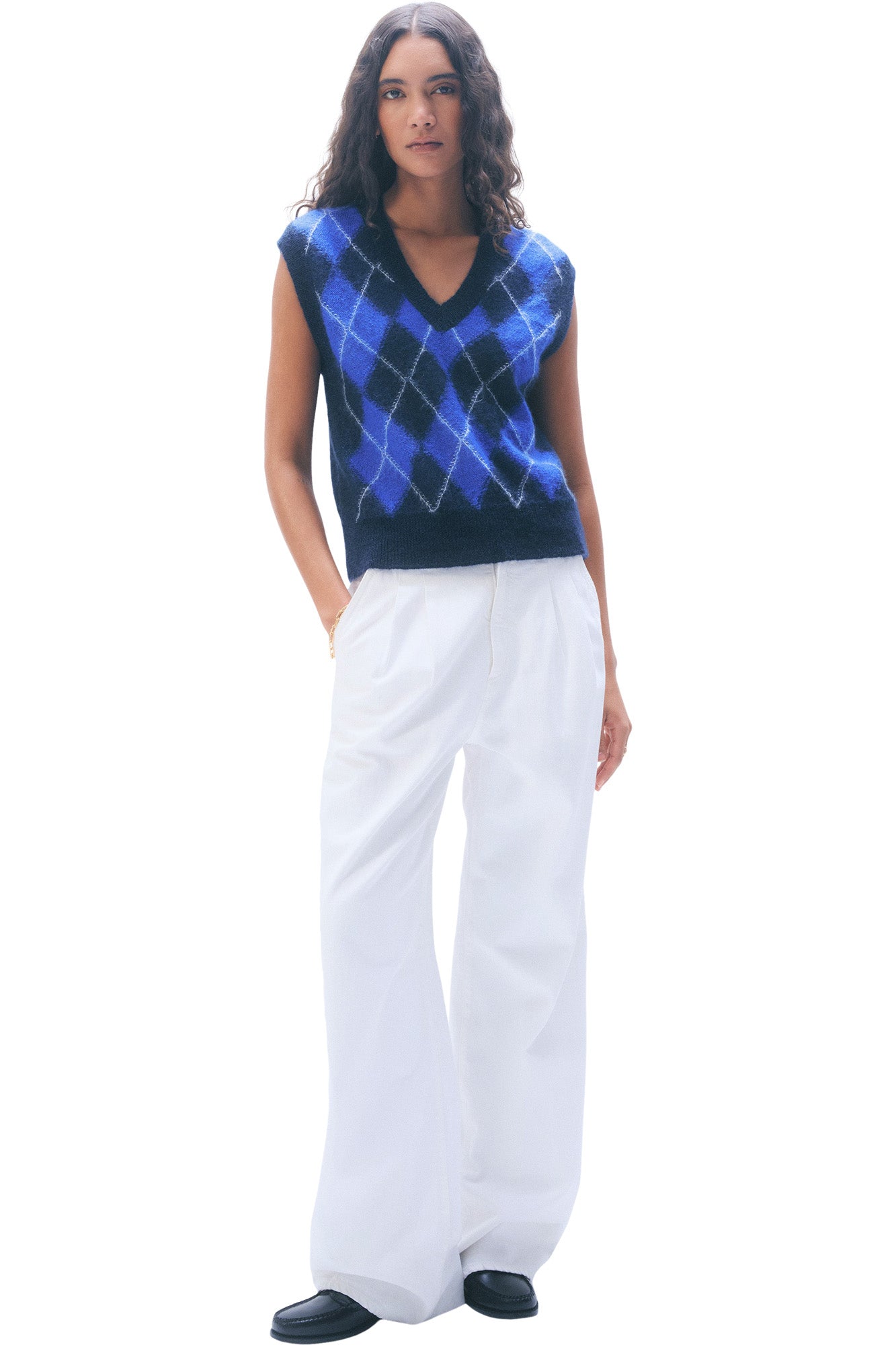 White & Warren Mohair Luxe Argyle Vest