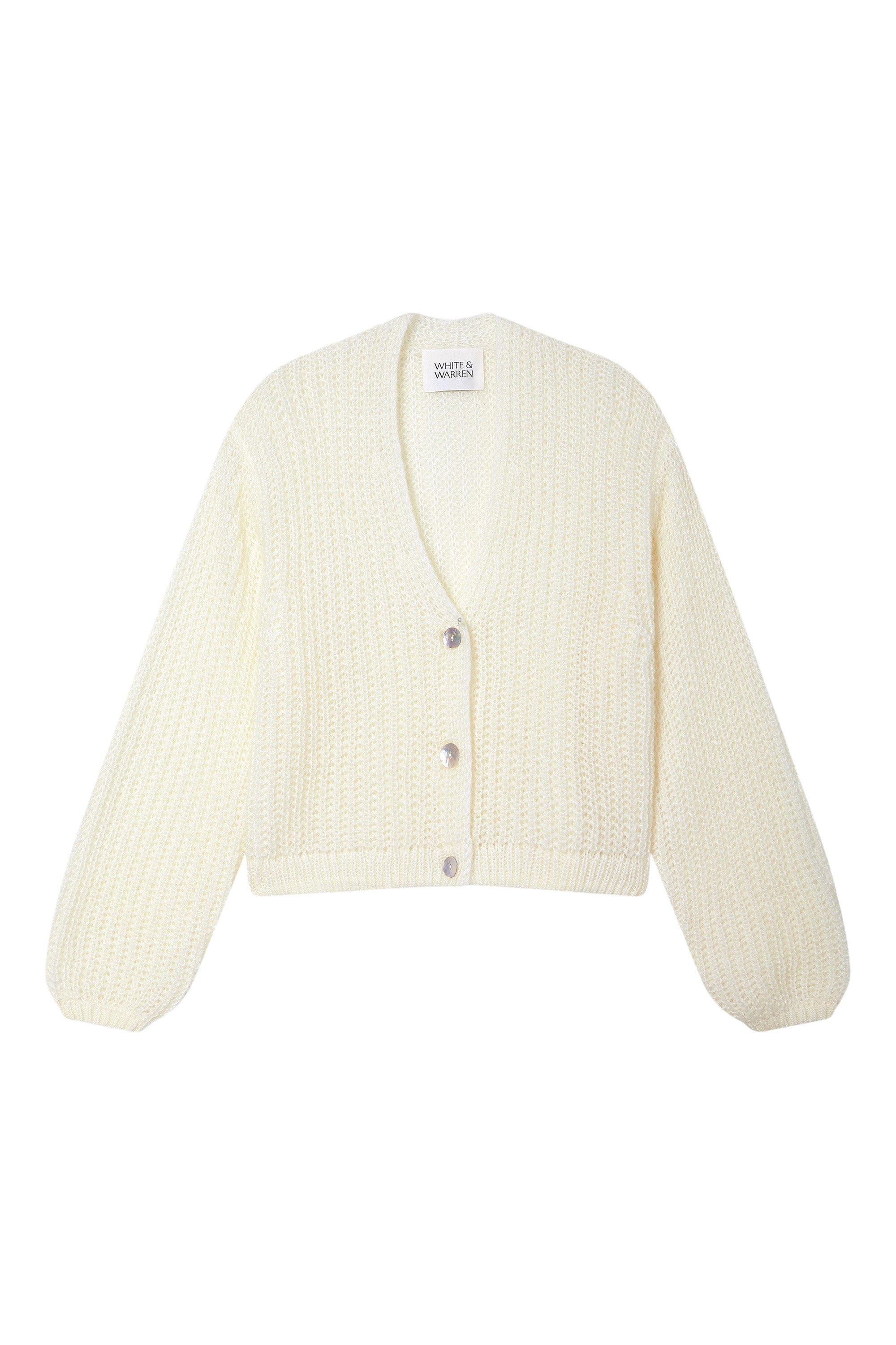 White & Warren Mohair Luxe Cardigan in Ivory