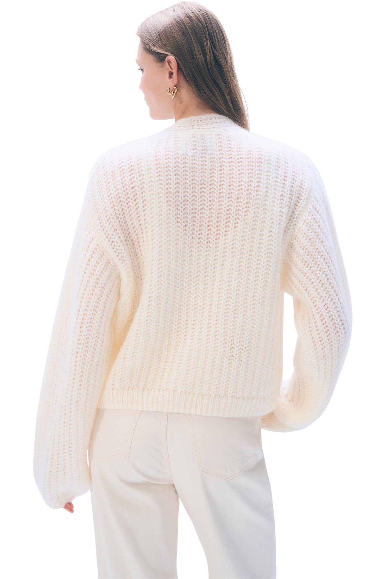 White & Warren Mohair Luxe Cardigan in Ivory