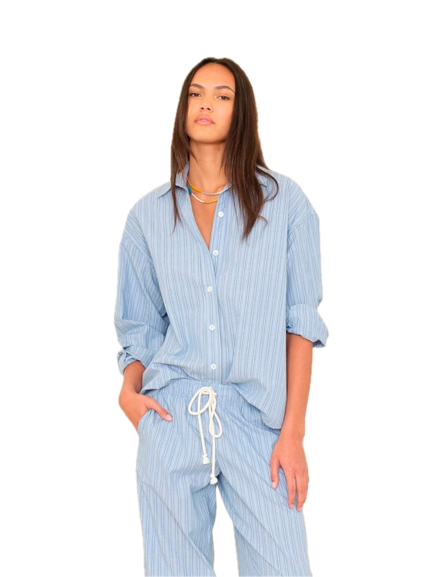 Xirena Hayven Shirt in Chambray Teal Stripe