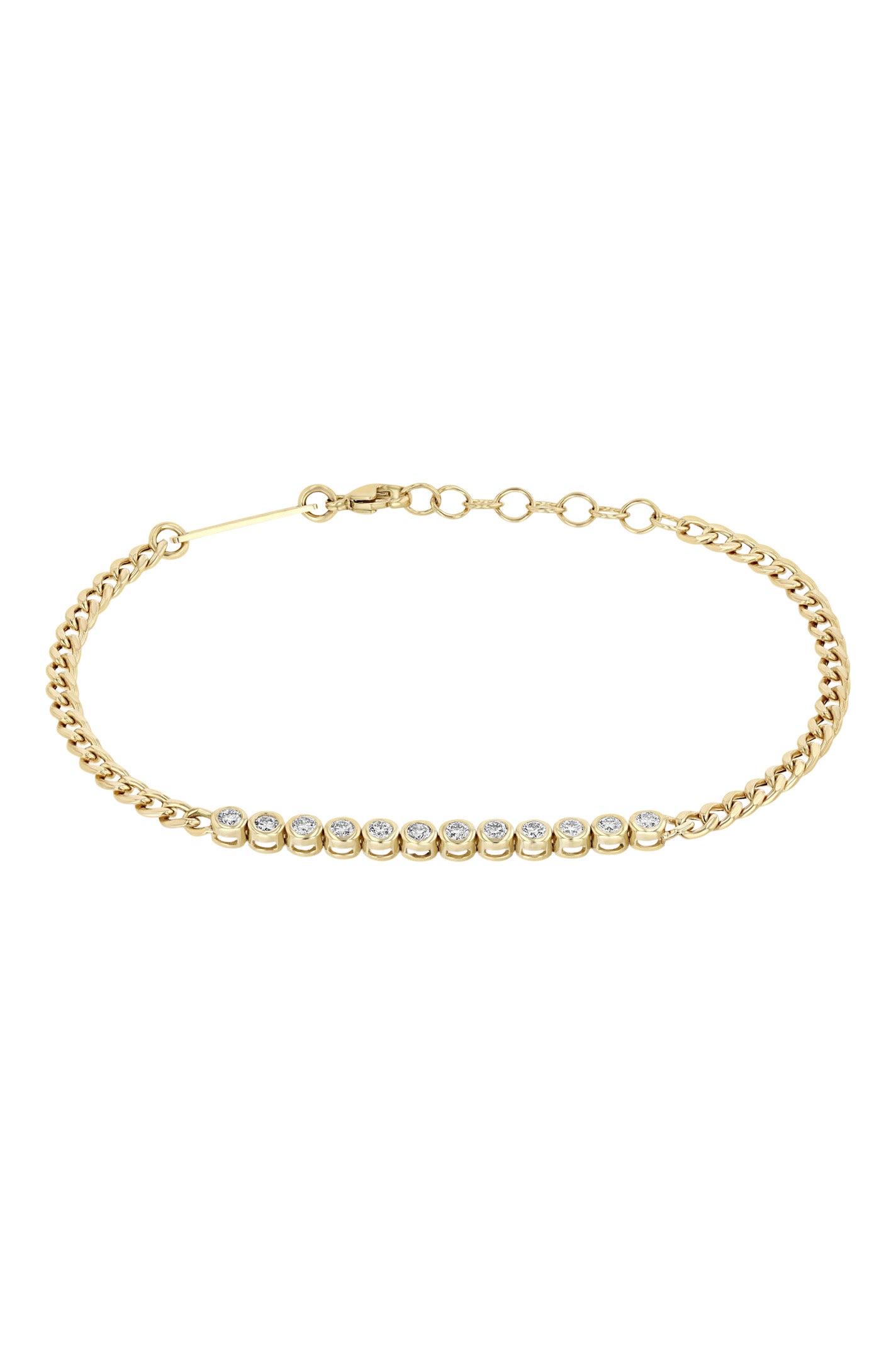 Zoe Chicco Diamond Bezel Tennis Segment Curb Chain Bracelet in 14k Yellow Gold