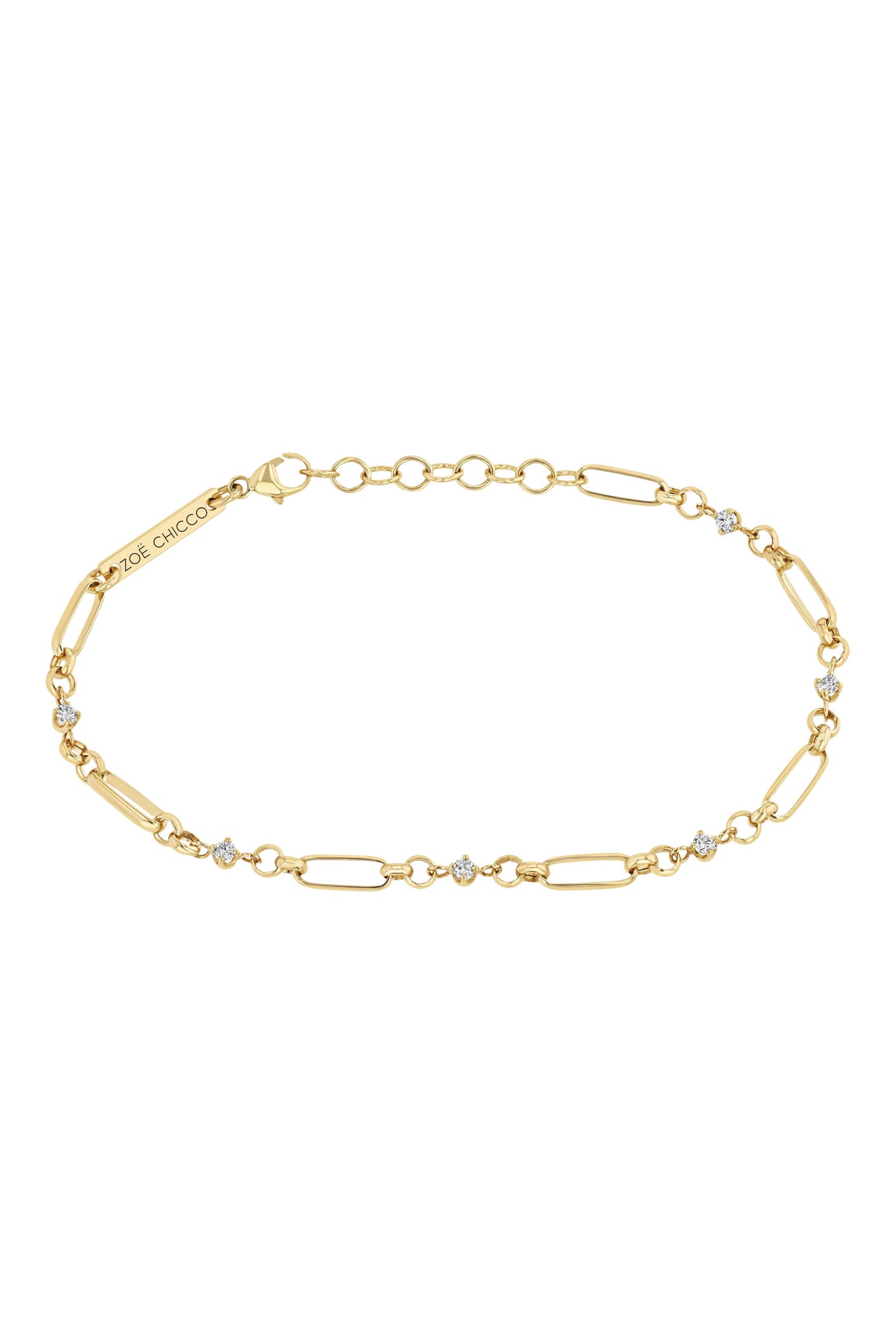 Zoe Chicco Linked Prong Diamond & Medium Paperclip Rolo Chain Bracelet in 14k Yellow Gold