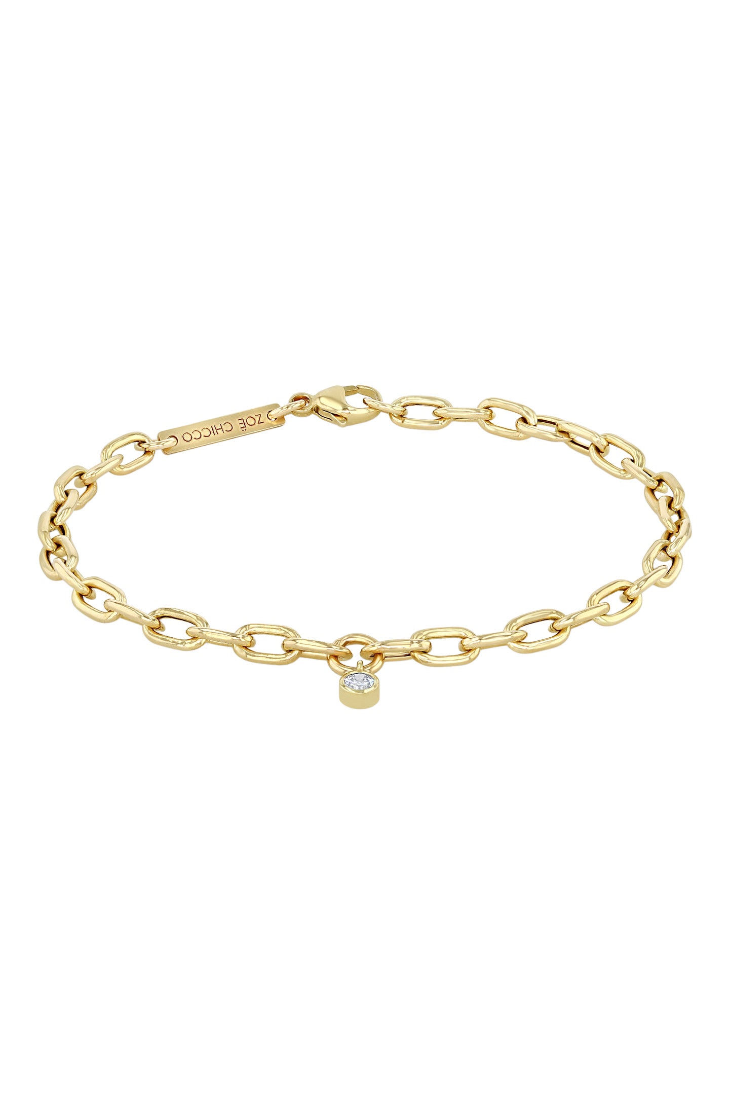 Zoe Chicco Medium Square Oval Link Dangling Diamond Bezel Bracelet in 14k Yellow Gold