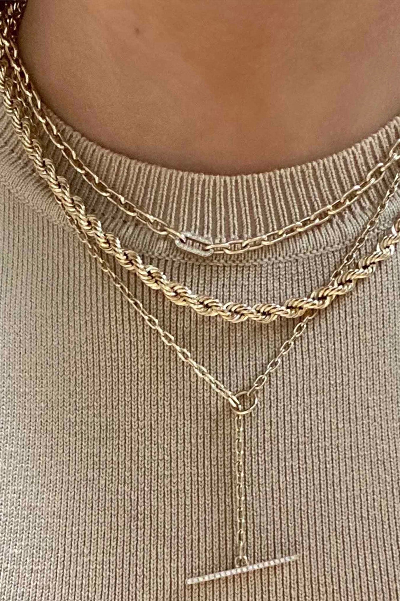 Zoe Chicco Medium Square Oval Chain With Pavé Diamond Link Necklace in 14k Yellow Gold