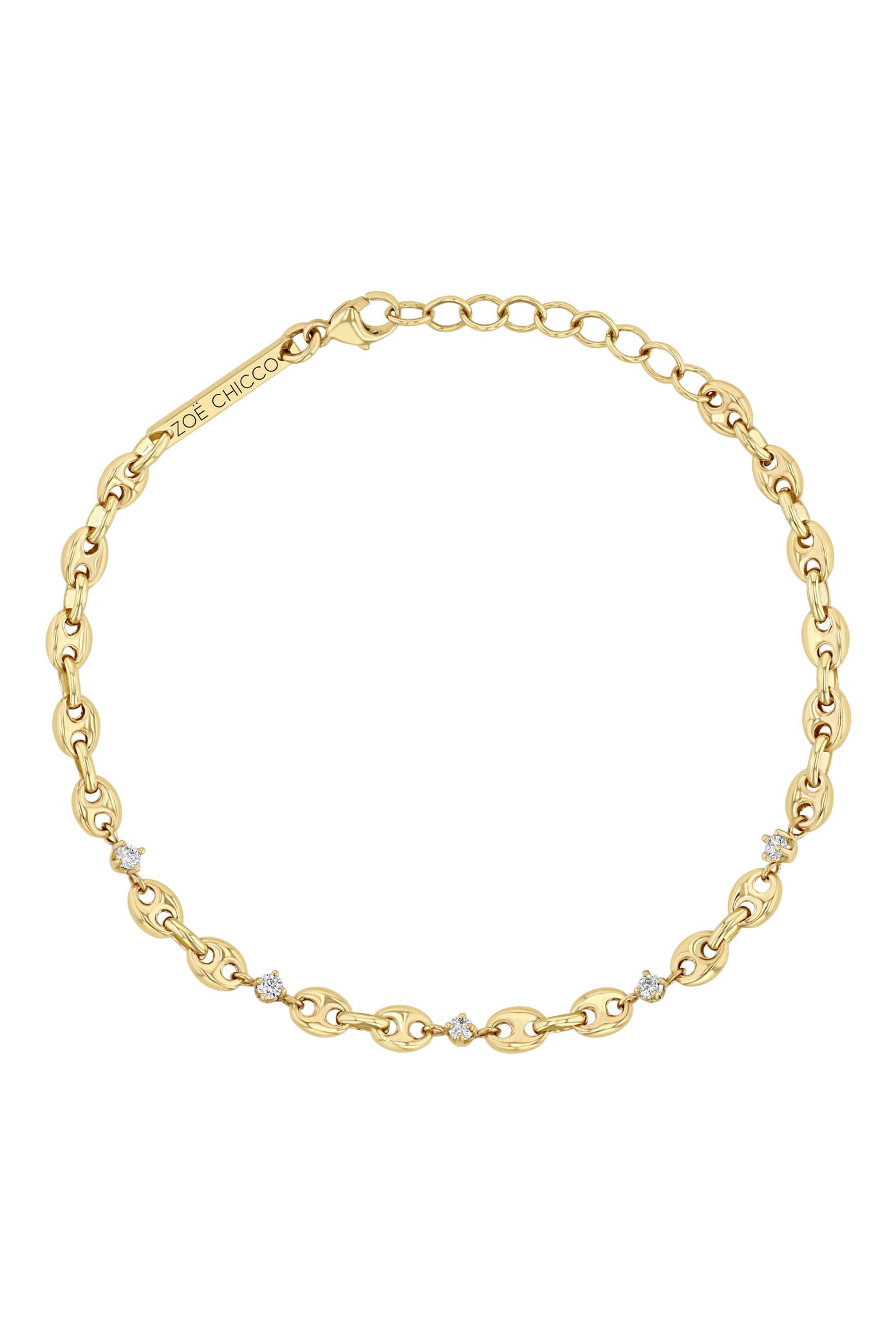 Zoe Chicco 5 Prong Diamond Small Puffed Mariner Chain Bracelet in 14k Yellow Gold