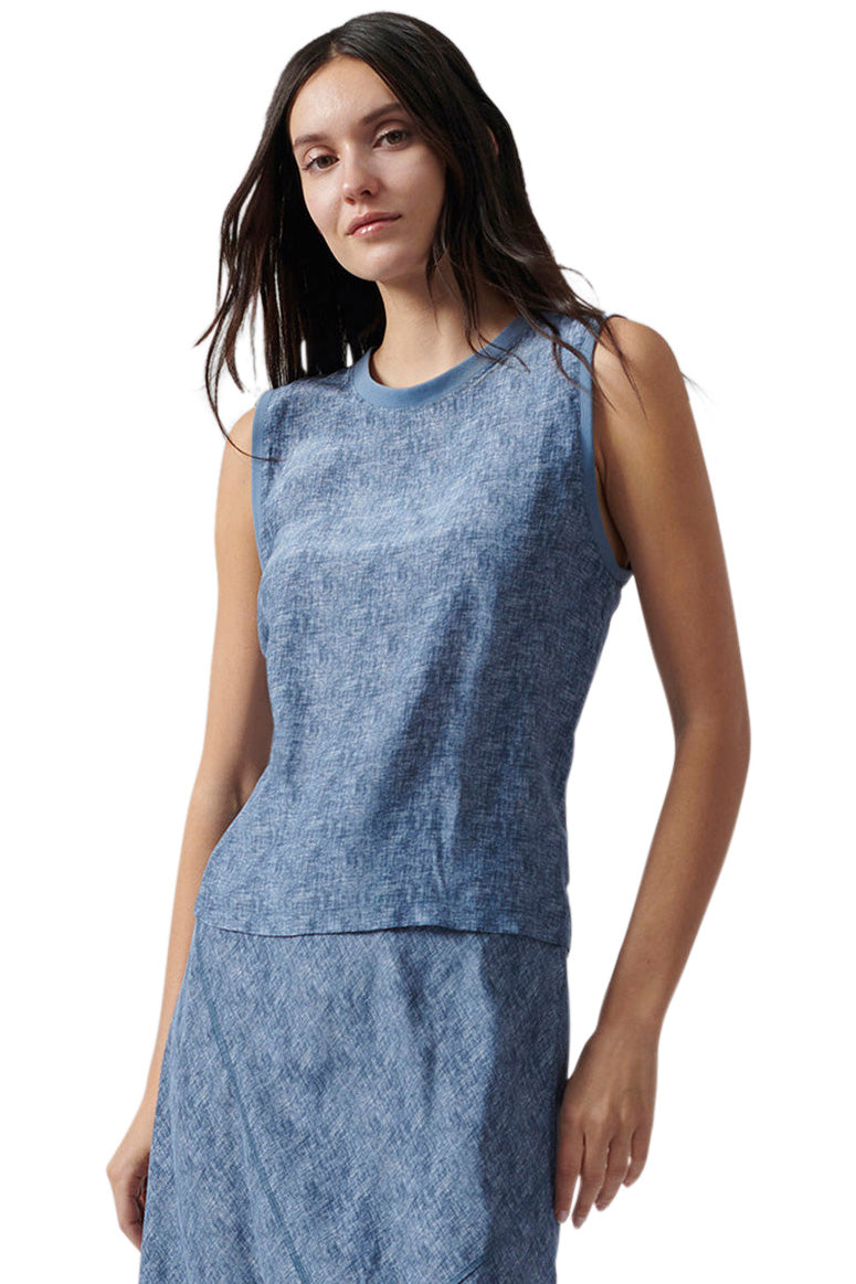 ATM Silk Charmeuse Sleeveless Muscle Tee in Naval Blue Combo