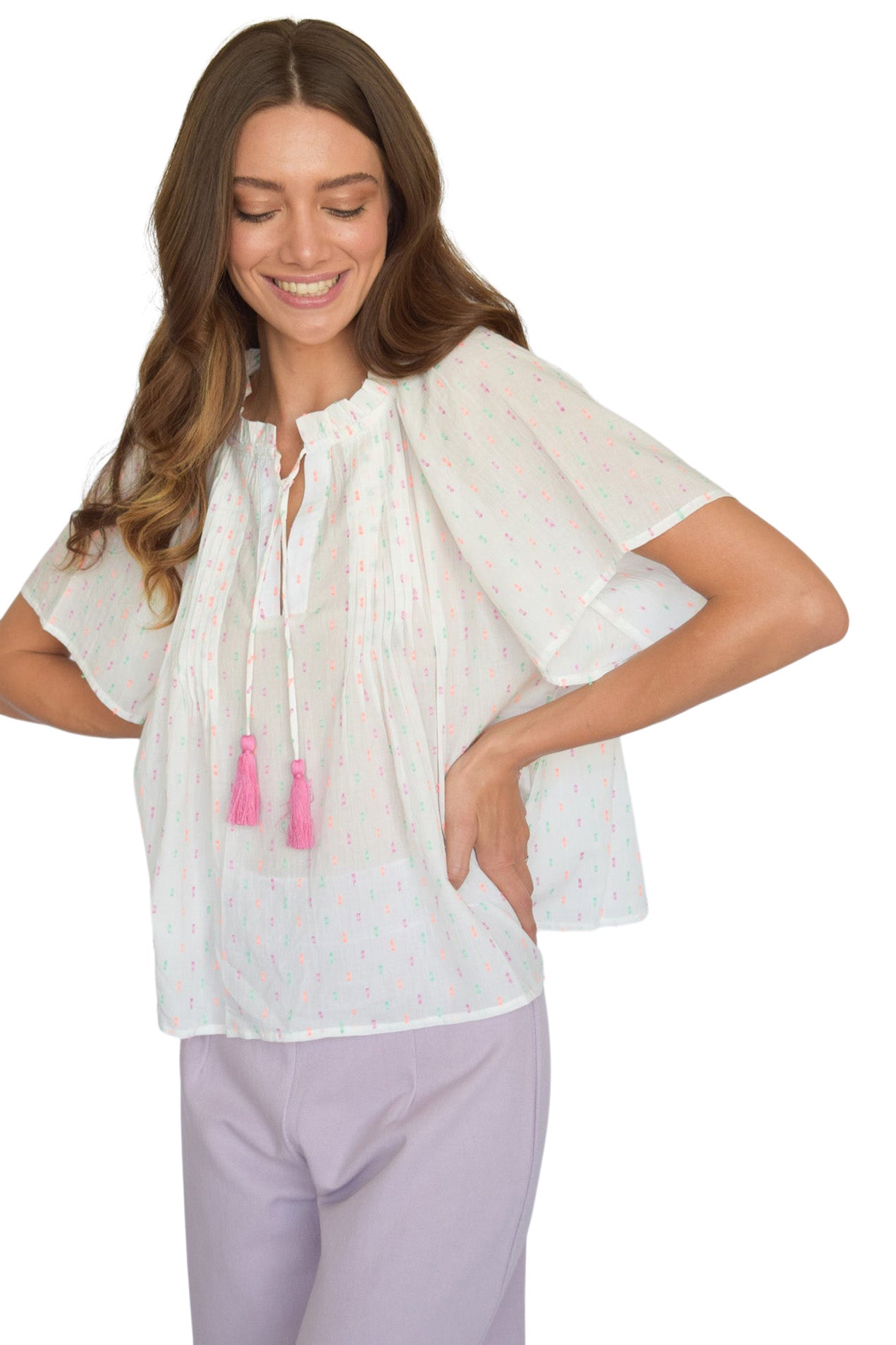 Never A Wallflower Peasant Top in Pink Confetti
