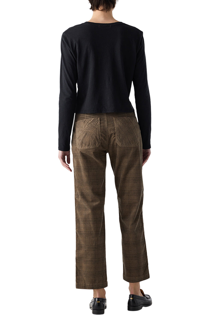 AMO Denim Lillian Printed Plaid Corduroy Pant in Dark Sand