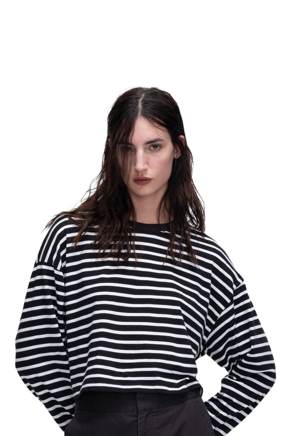 ATM Stripe Classic Jersey Top in Black White