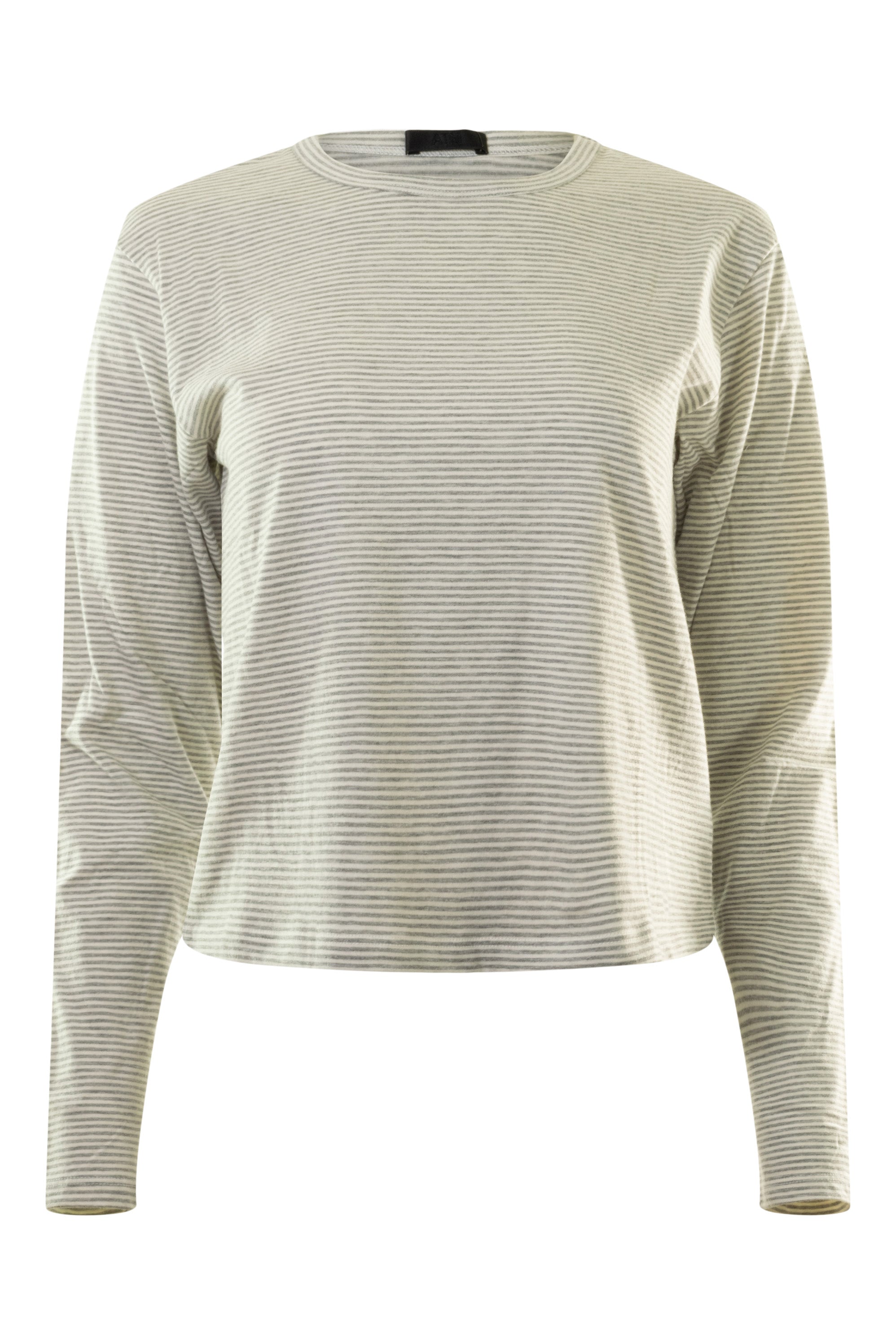 ATM Micro Stripe Slub Long Sleeve Tee in Grey-White