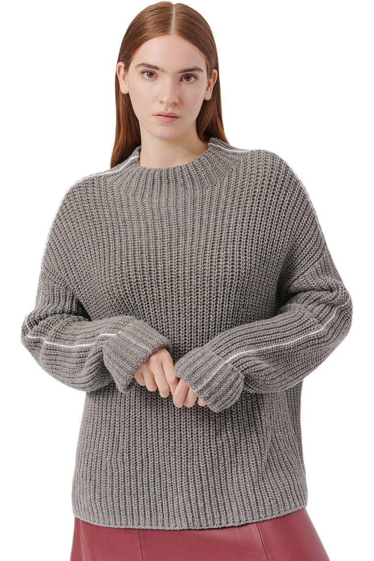 ATM Merino Wool Blend Chunky Rib Sweater in Heather Grey