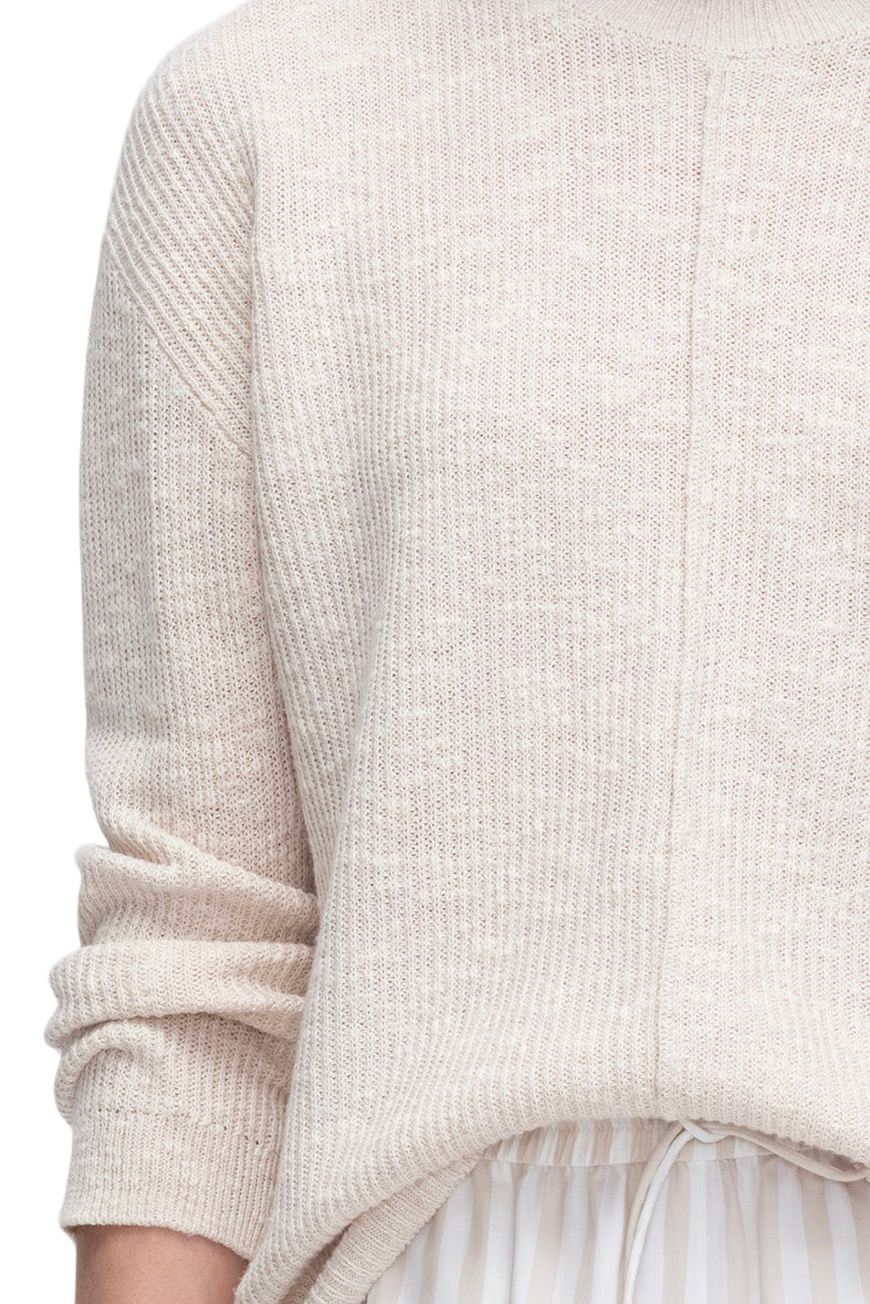 ATM Cotton Blend Pintuck Detail Crew Neck Sweater in Chalk