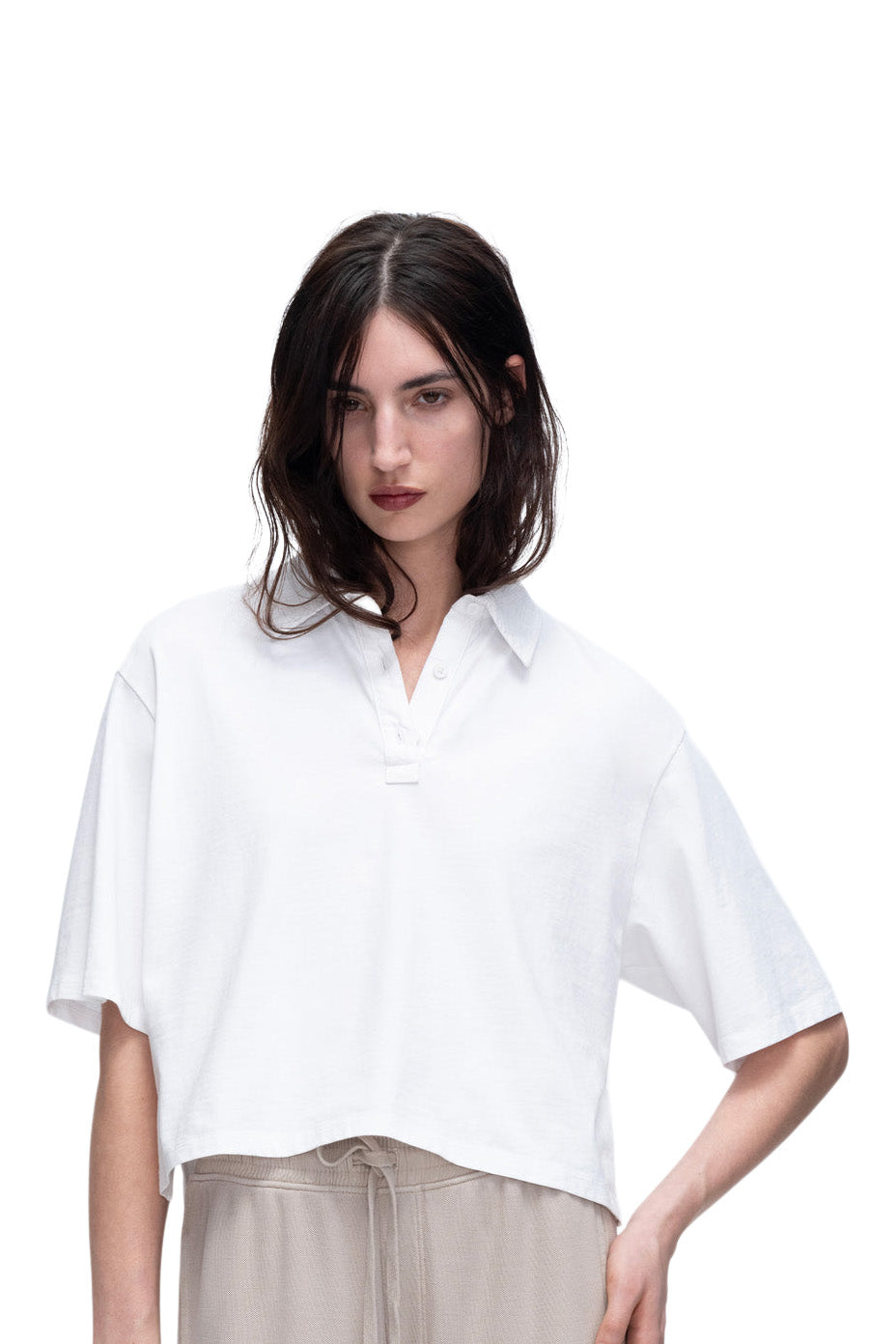 ATM Heavyweight Jersey Mixed Media Short Sleeve Polo in White