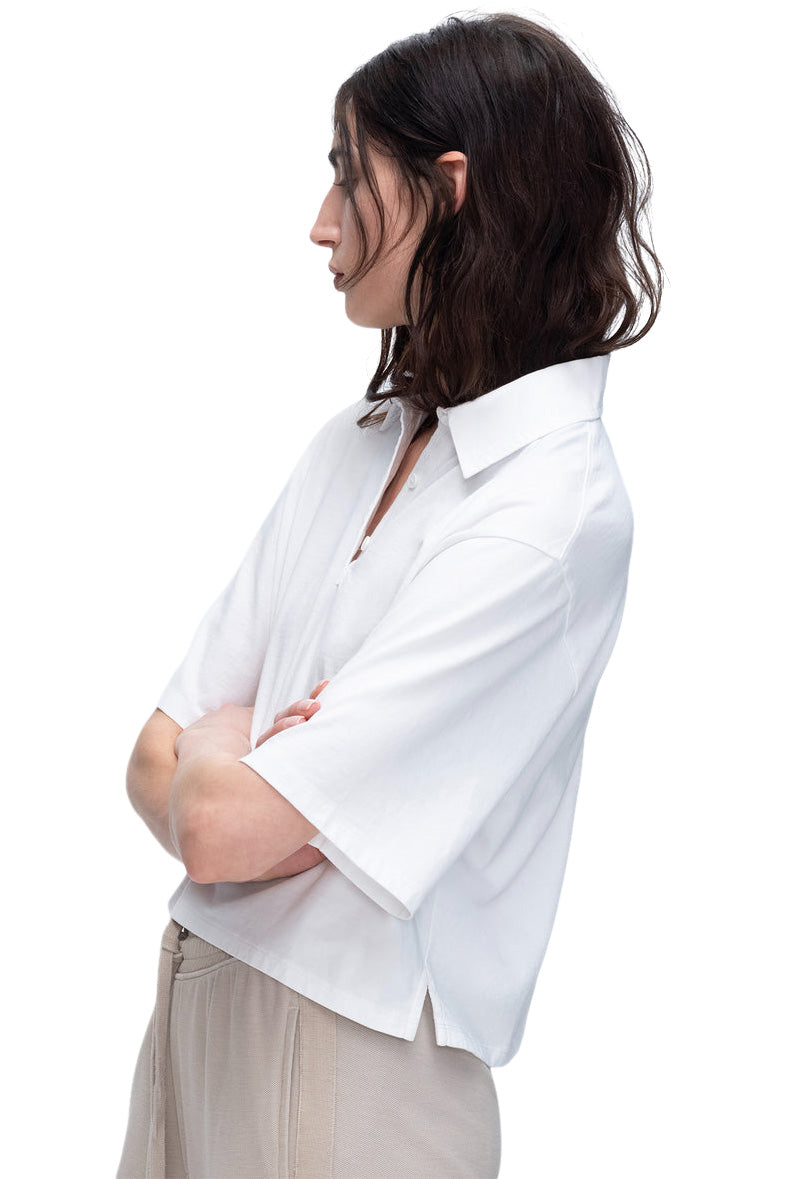 ATM Heavyweight Jersey Mixed Media Short Sleeve Polo in White