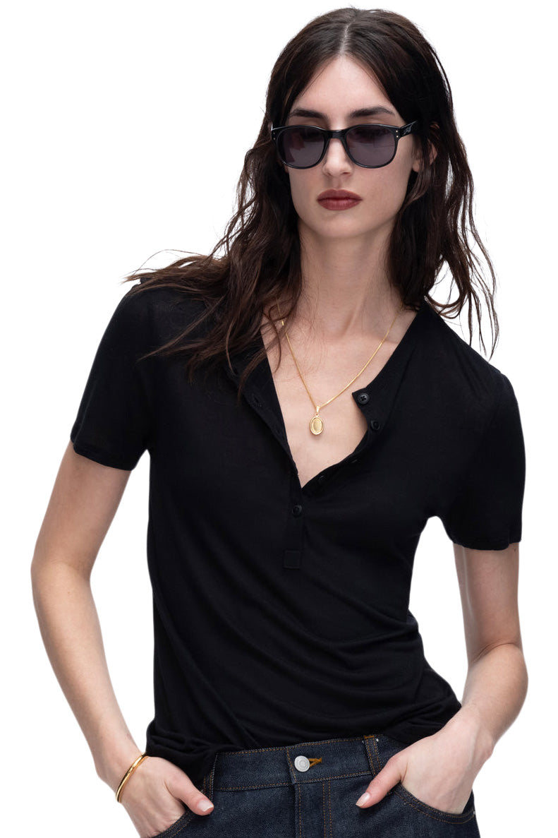 ATM Modal Jersey Short Sleeve Henley
 in Black