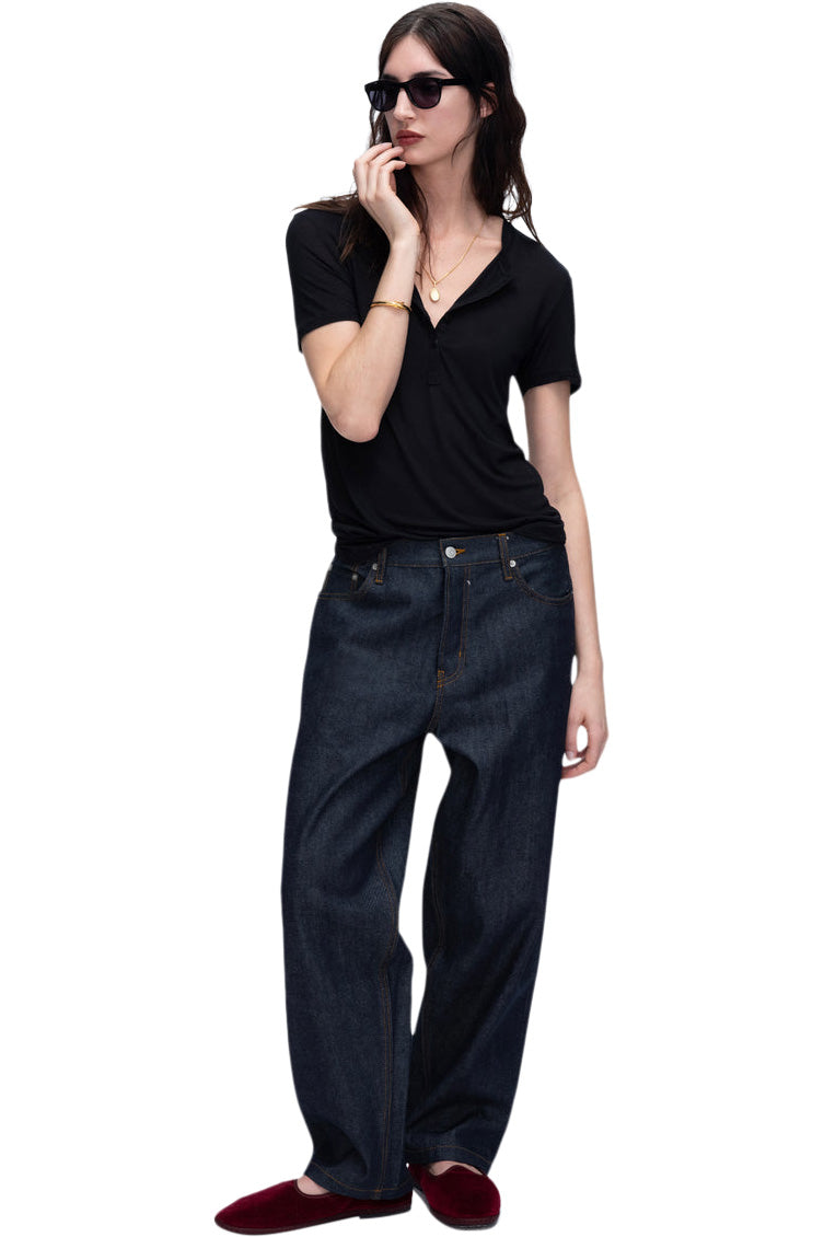 ATM Modal Jersey Short Sleeve Henley
 in Black