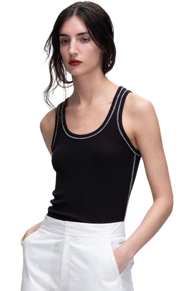 ATM Modal Rib Boy Tank in Black