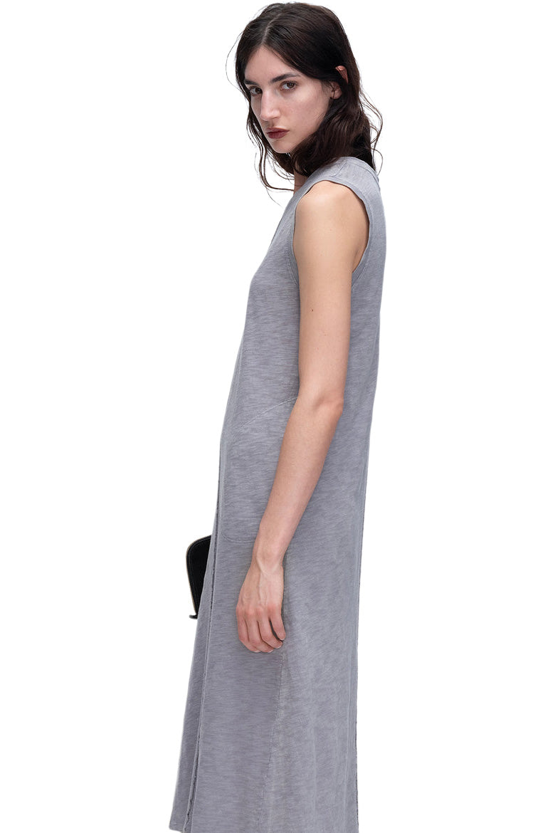 ATM Slub Jersey Chroma Wash Sleeveless Midi Dress in Shark