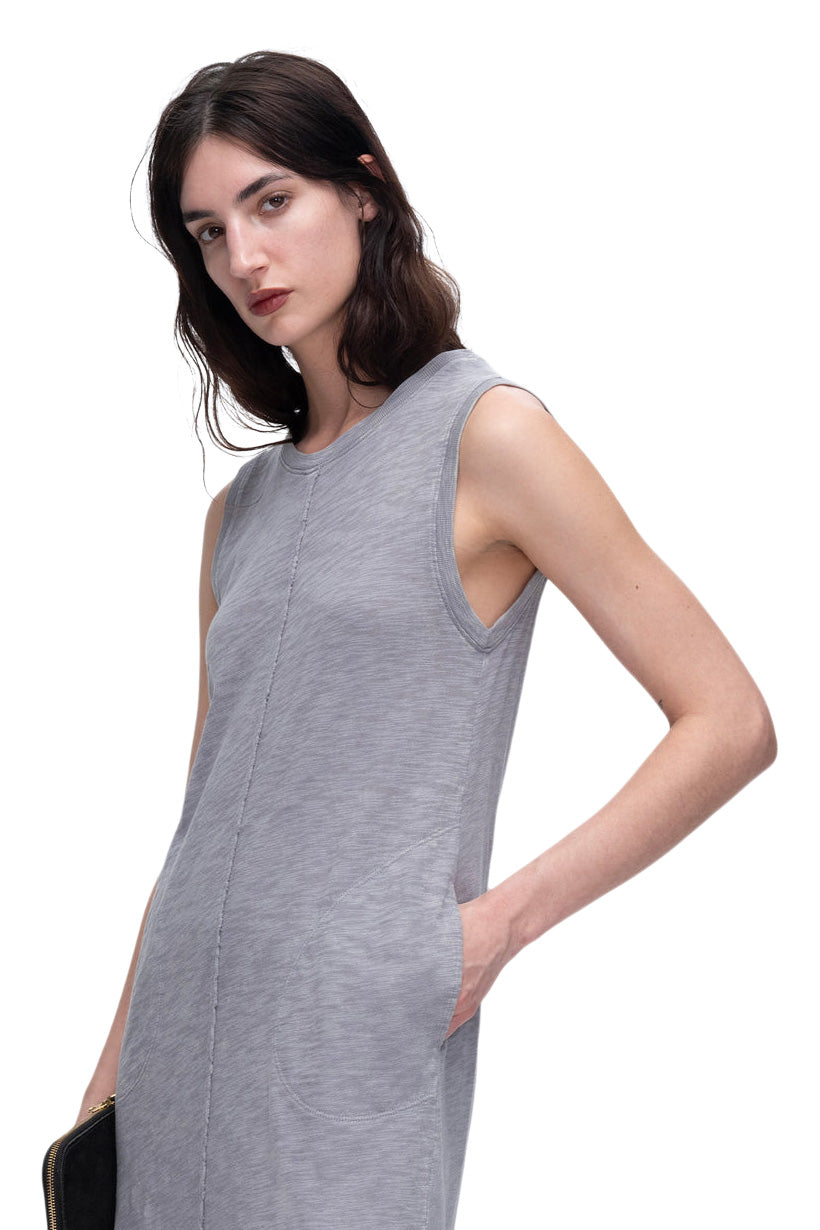 ATM Slub Jersey Chroma Wash Sleeveless Midi Dress in Shark