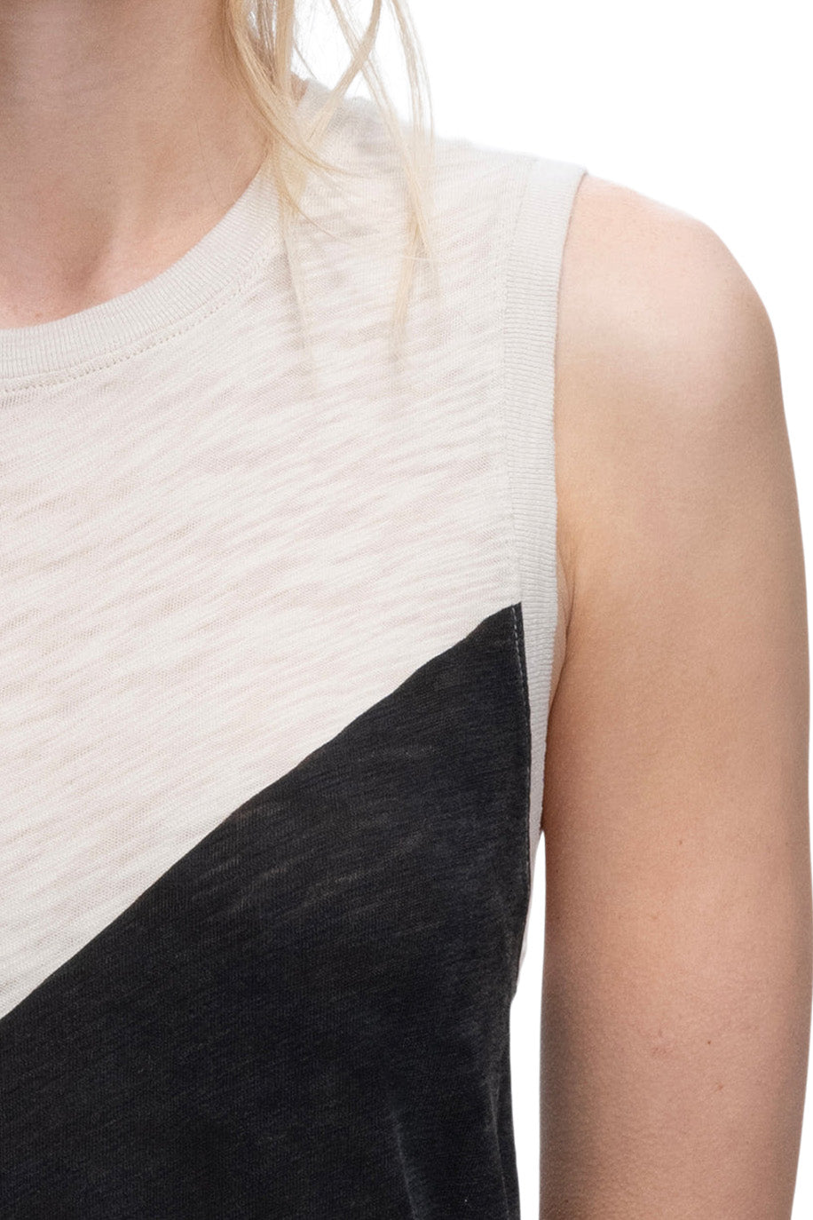 ATM Slub Jersey Sleeveless A-Line Dress Colorblock in Beige-Black