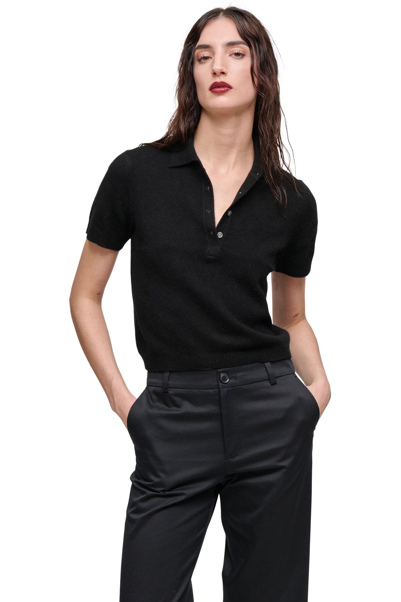 ATM Cashmere Expsed Seam Top in Black
