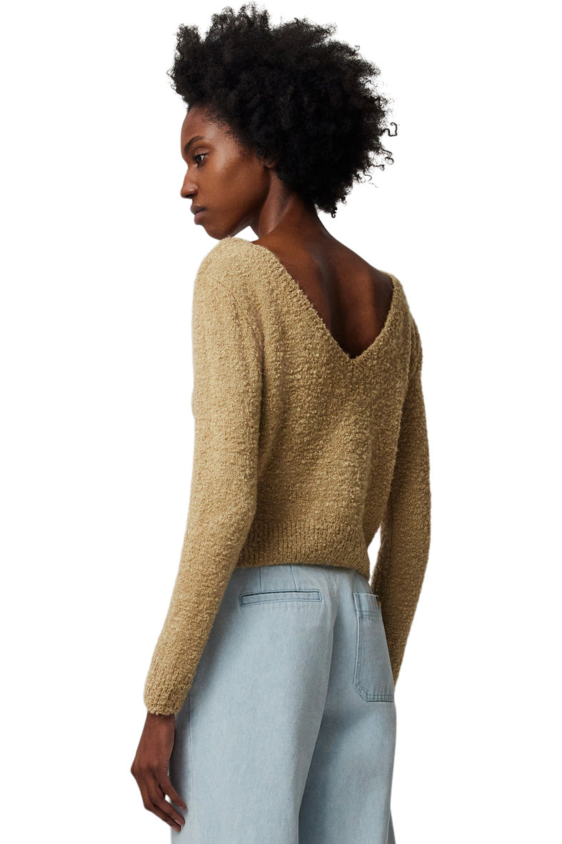 ATM Wool Blend Boucle Long Sleeve Low Back Sweater in Soft Fawn