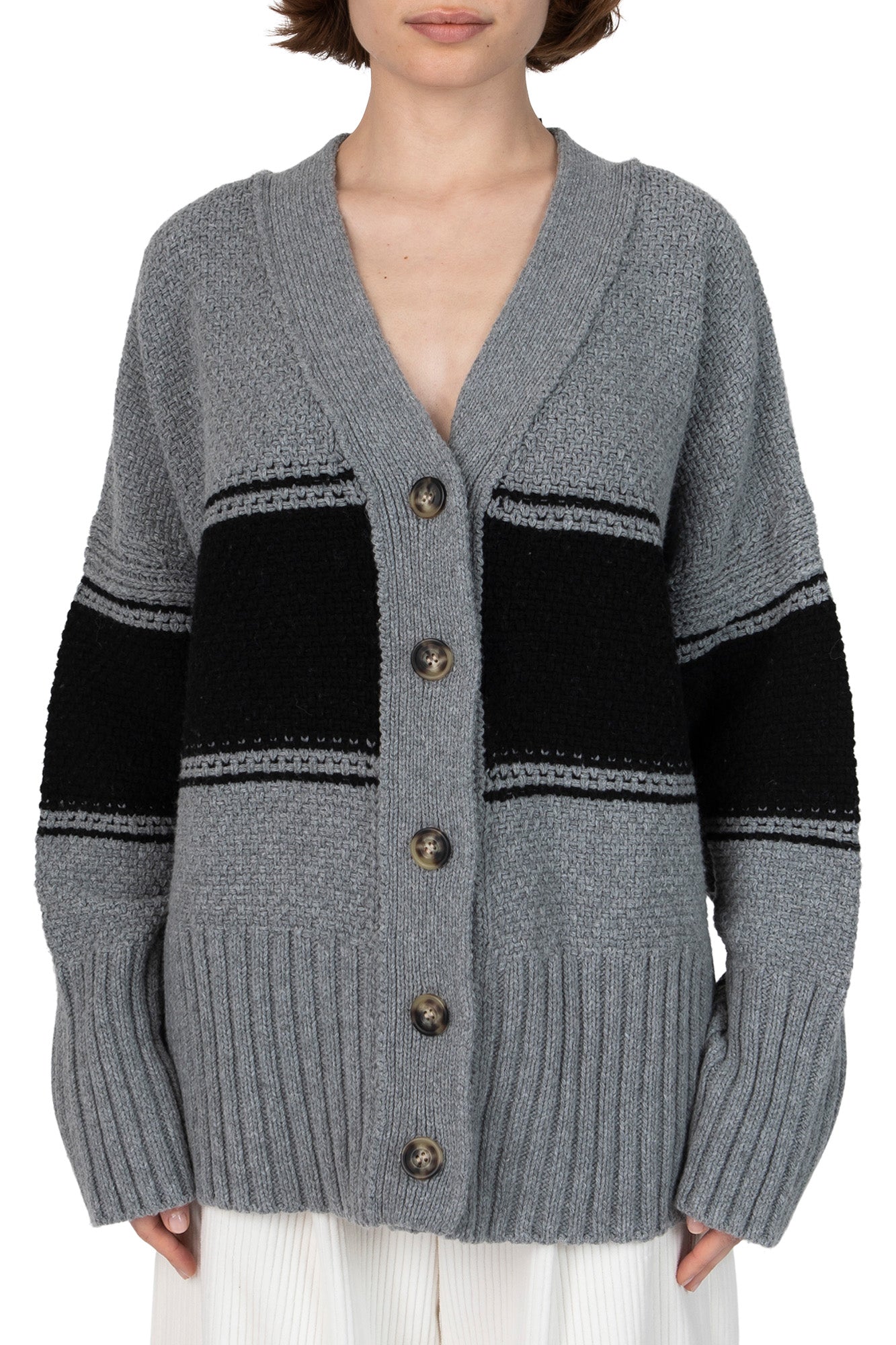 ATM Merino Wool Blend Oversized Cardigan in Cloud Grey - Black