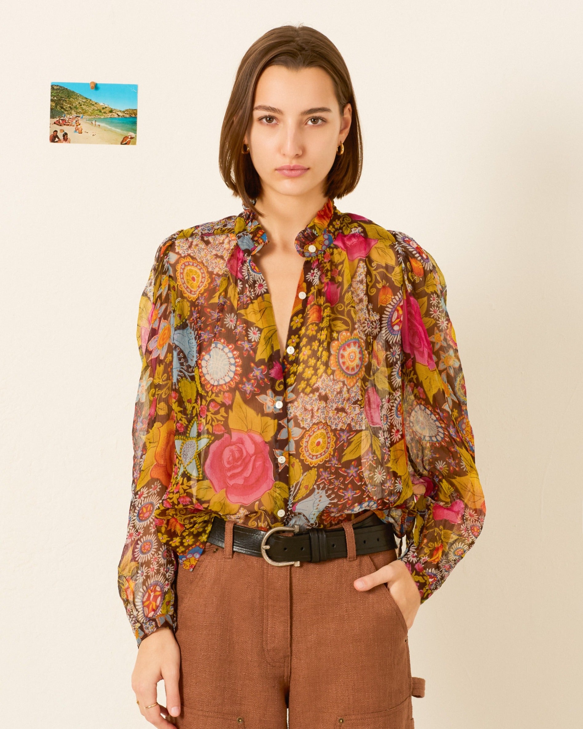 Alix Of Bohemia Annabel Bloom Mirage Shirt in Dark Brown